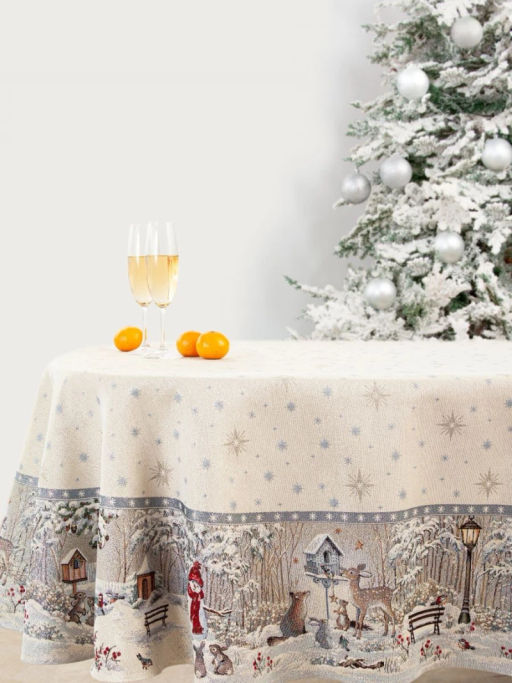 Лесные друзья у кормушки Скатерть овал 165х250 см 2106650 серебро