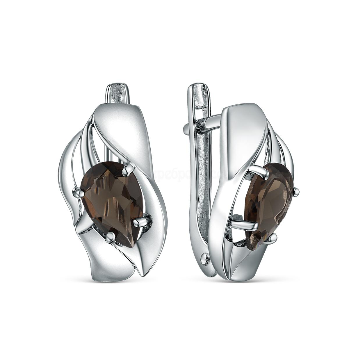 Серьги из серебра с дымчатым кварцем родированные 1-5454-001