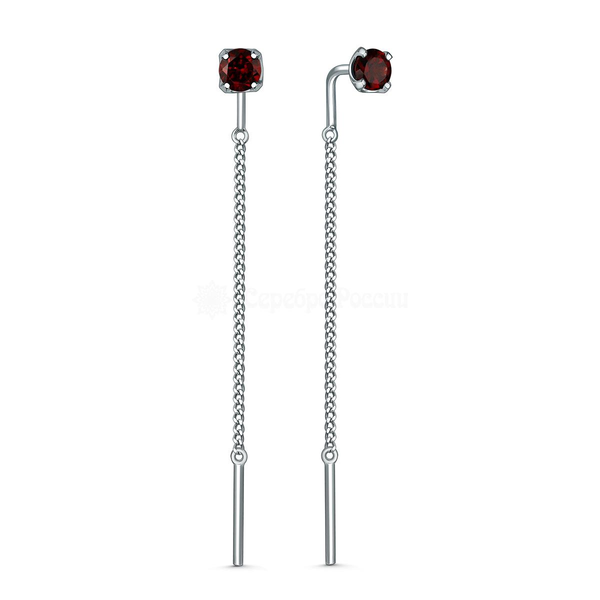 Серьги-продёвки из серебра с гранатами родированные z2-11031р404