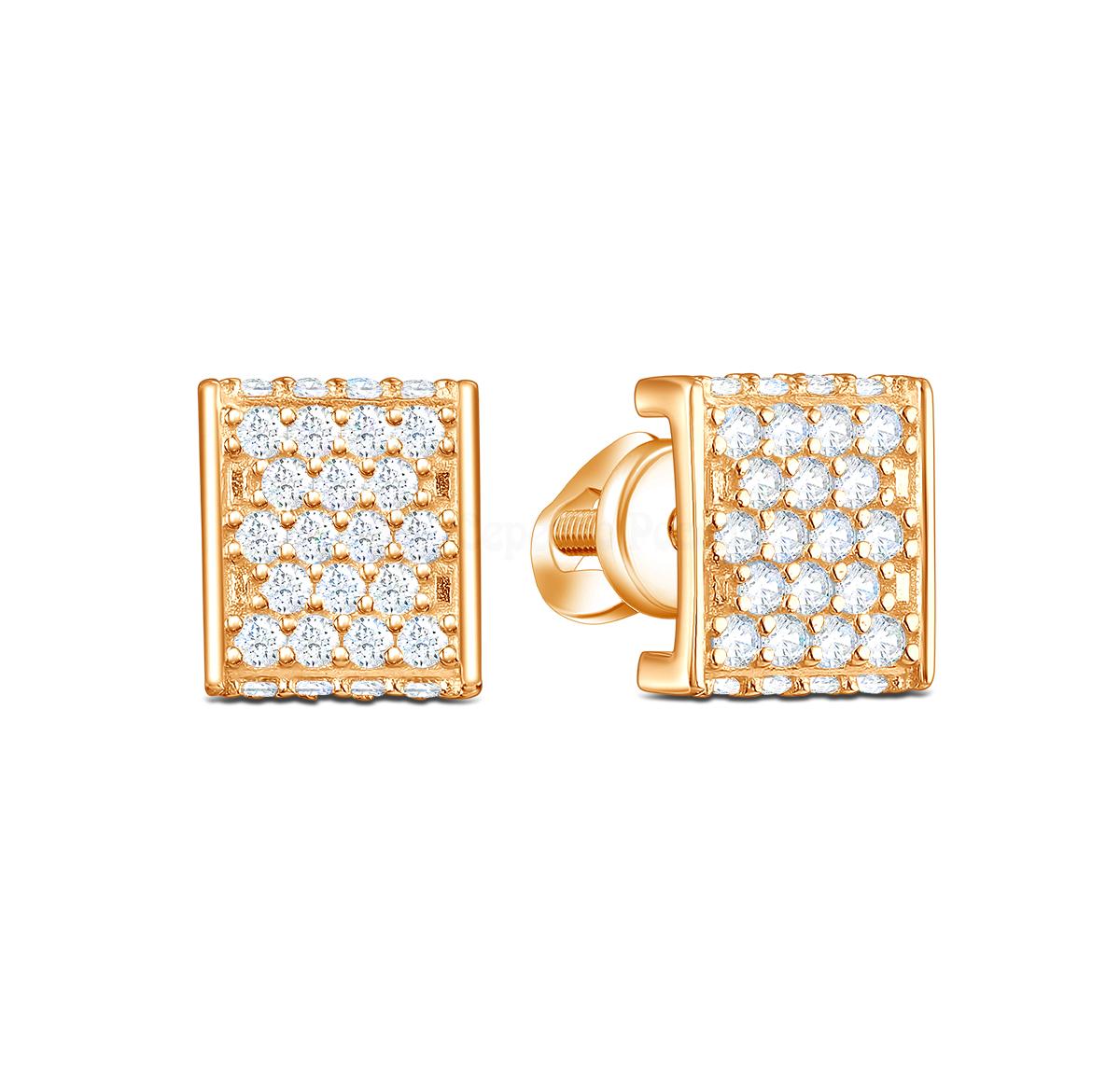 Серьги-пусеты из золочёного серебра с фианитами 925 пробы С-4705-З