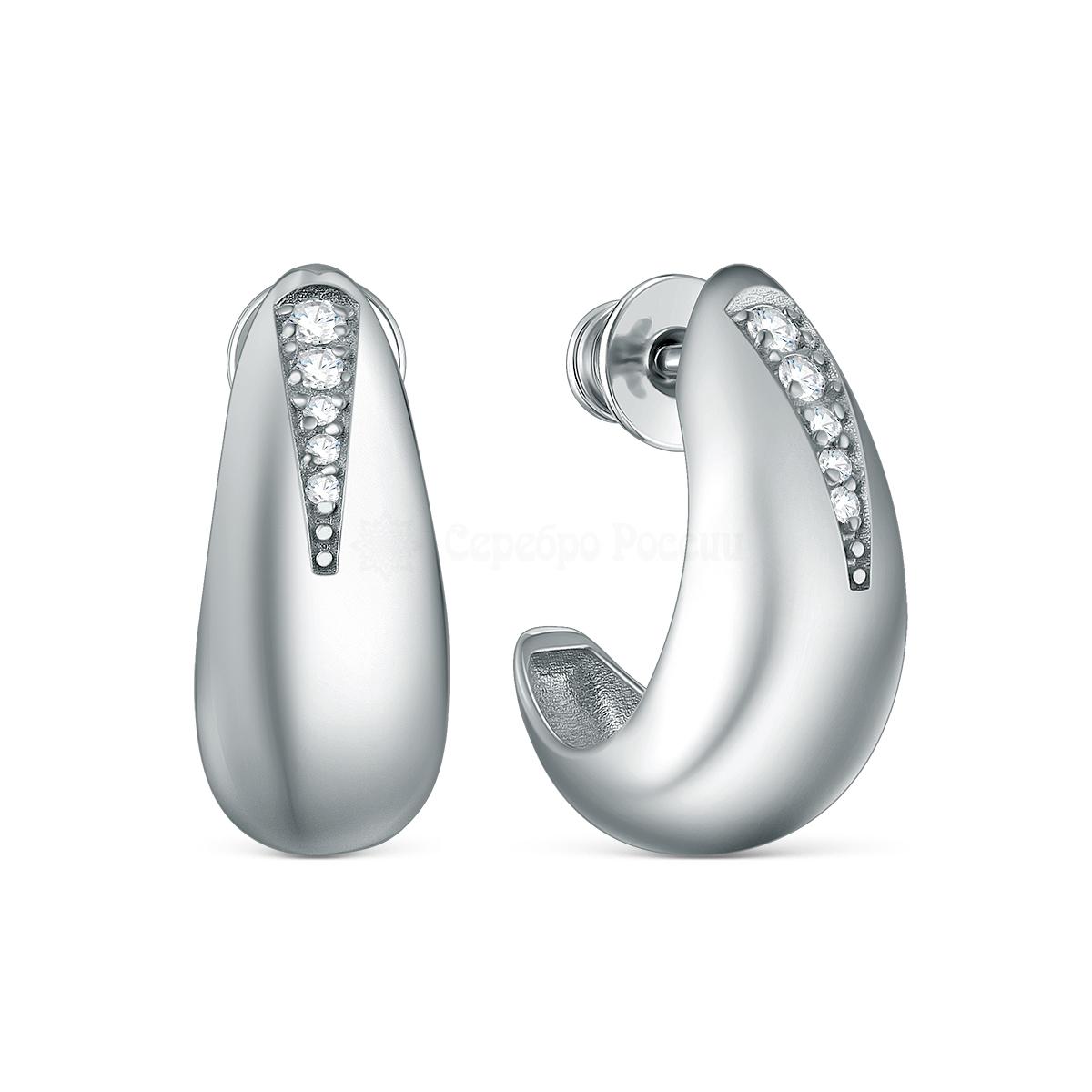 Серьги-пусеты из серебра с фианитами родированные 221-10-249р