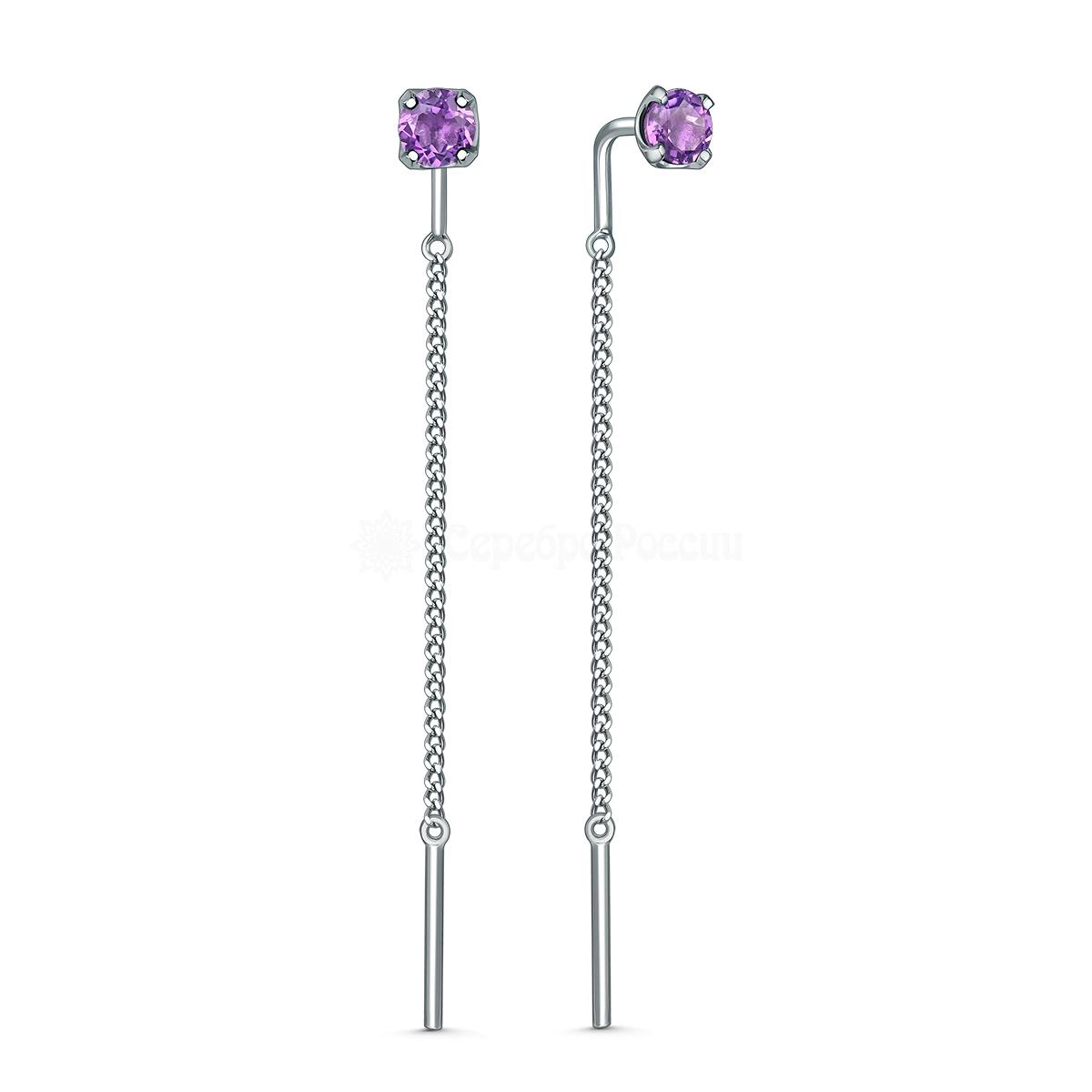 Серьги-продёвки из серебра с аметистами родированные z2-11031р401