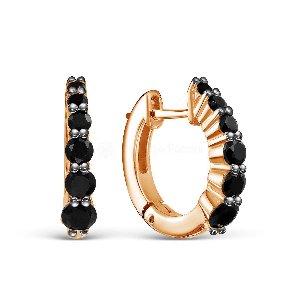 Серьги из золочёного серебра с фианитами и родированием 925 пробы с-7242з216