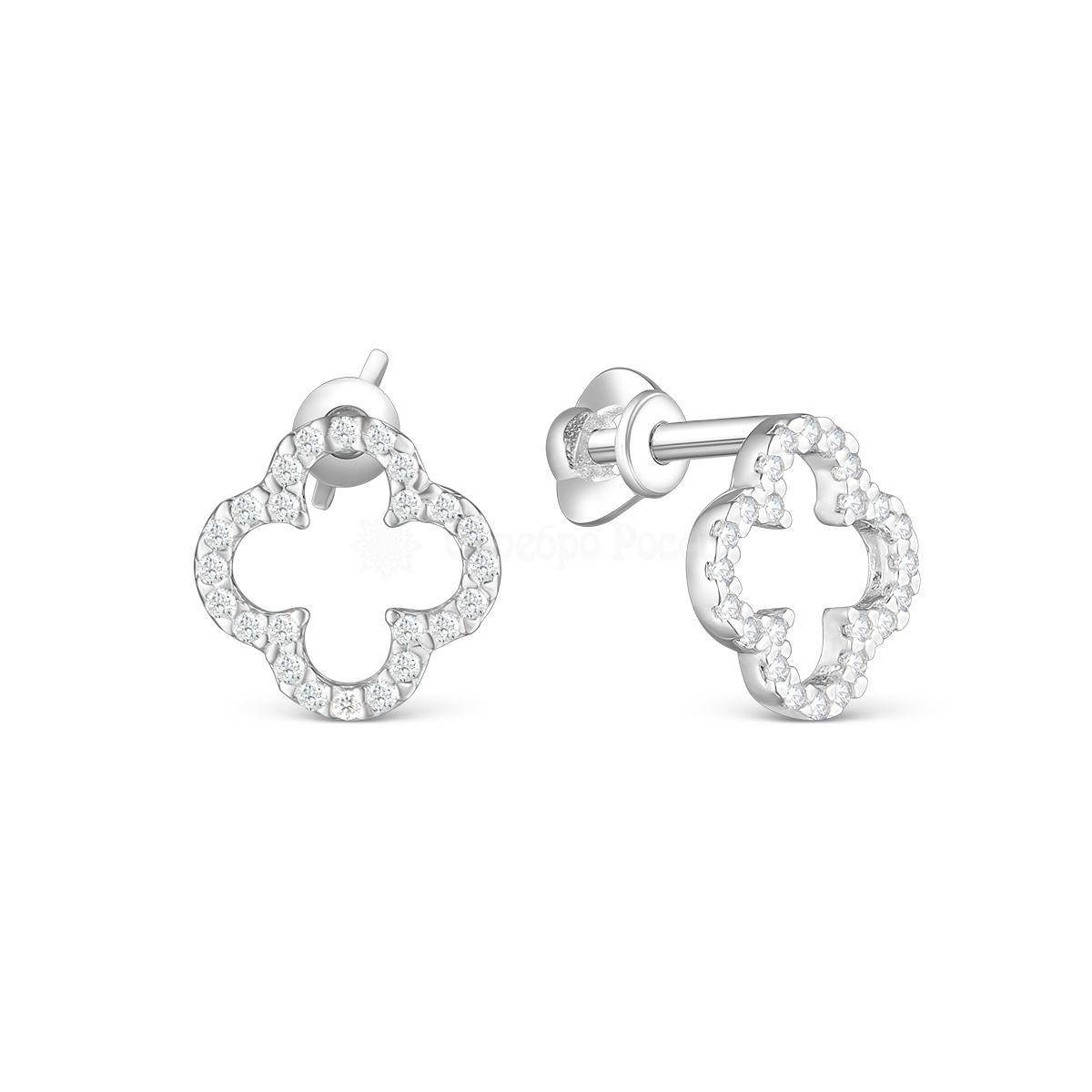 Серьги-пусеты из серебра с фианитами родированные - Клевер 925 пробы С-7351р200