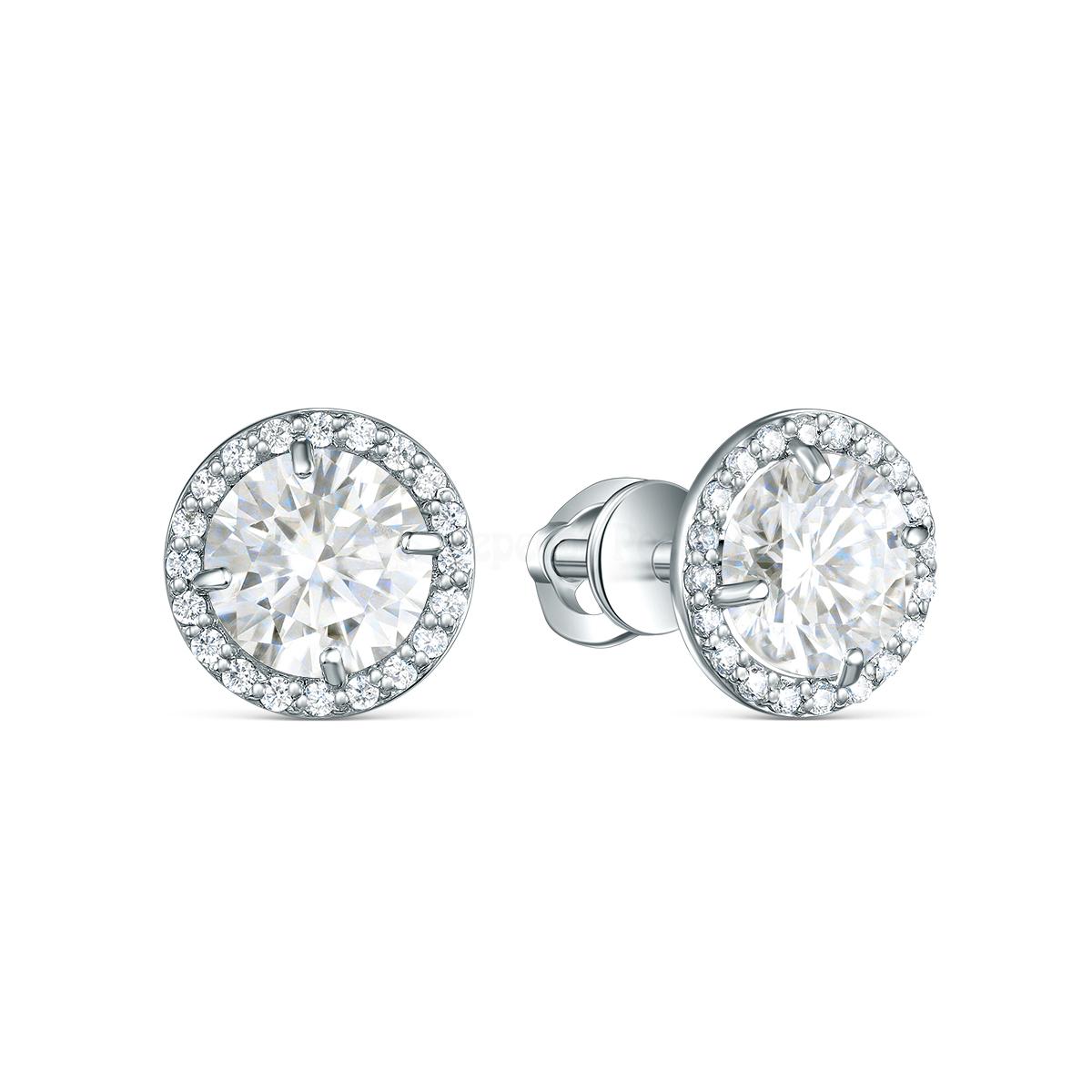 Серьги-пусеты из серебра с муассанитом и фианитами родированные S2180271010р16128