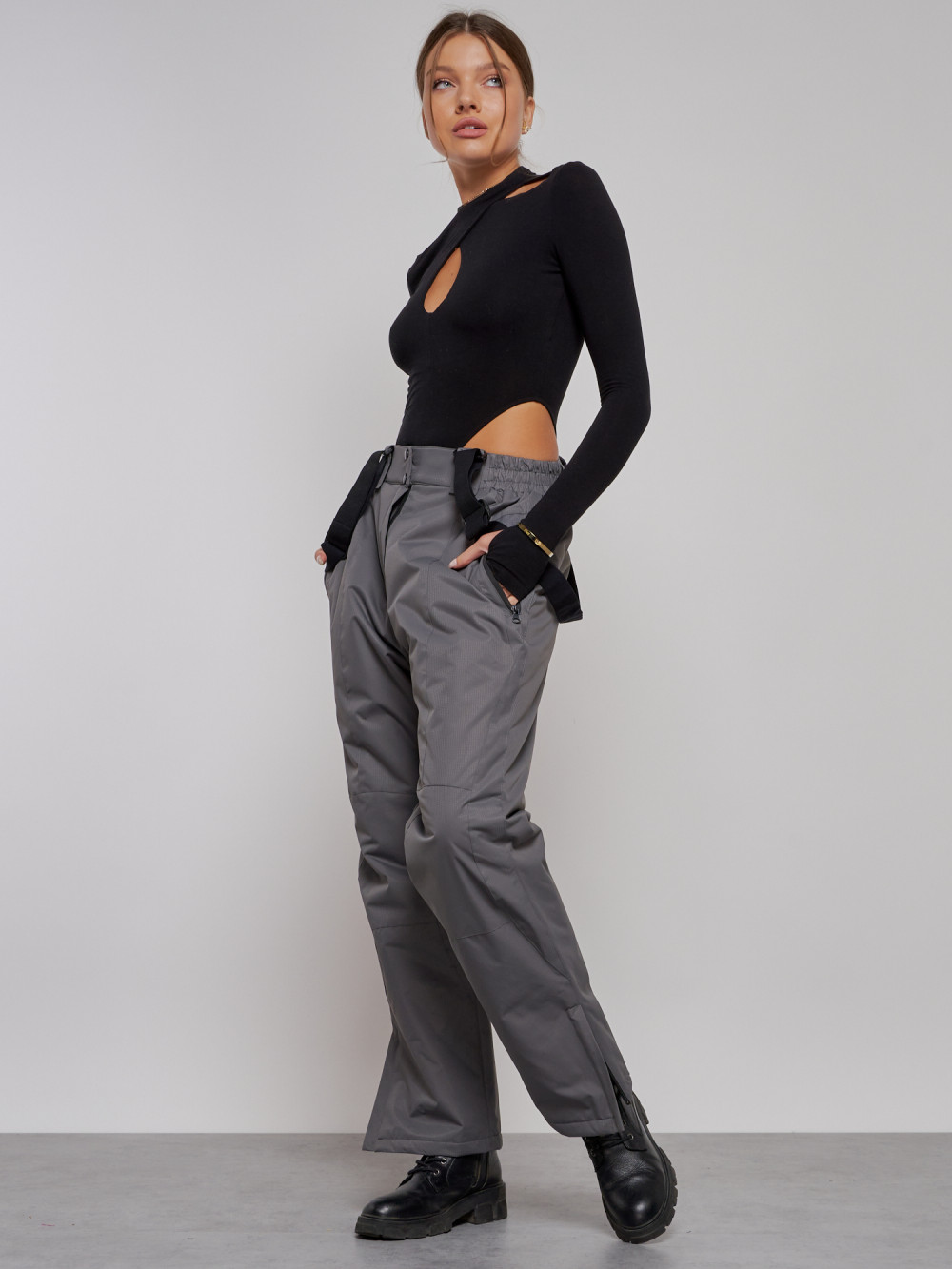 Полукомбинезон утепленный женский большого размера серого цвета 211Sr