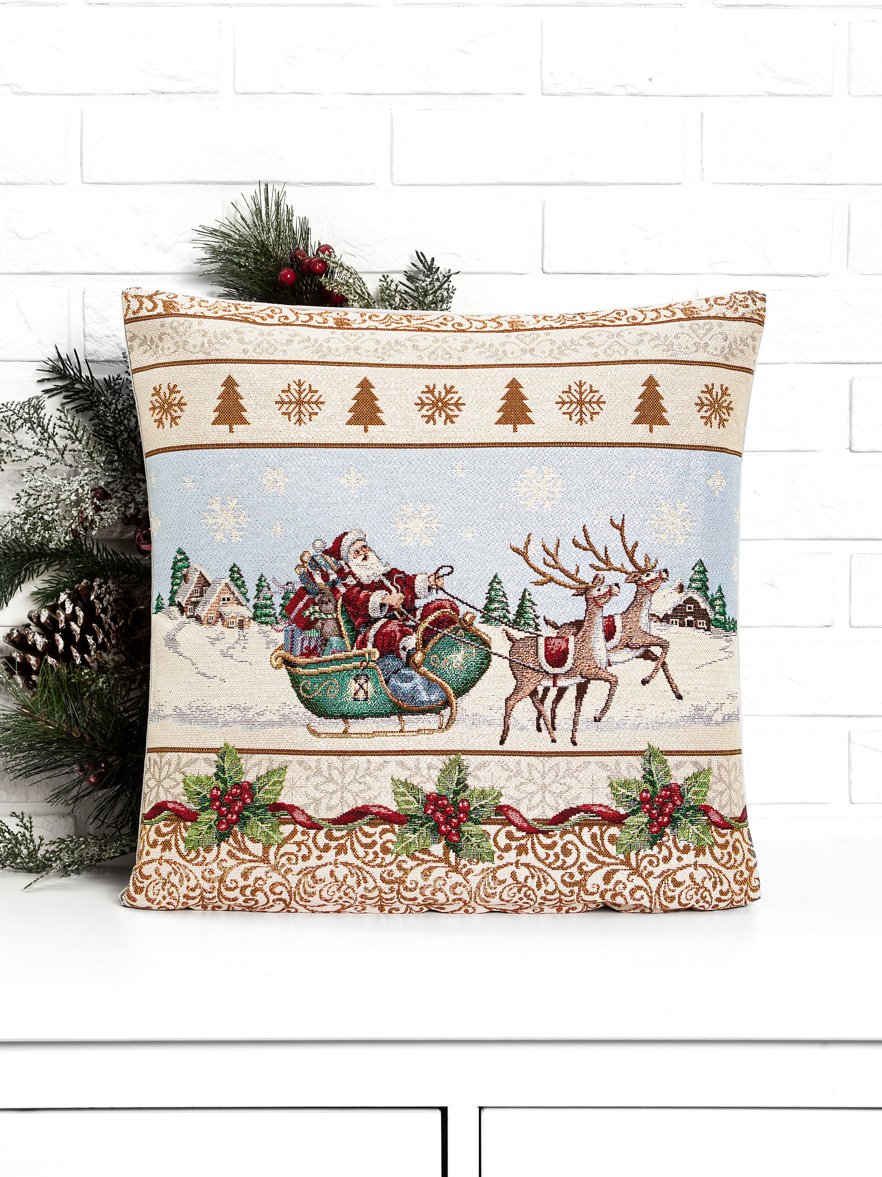 Новогодний узор Упряжка Наволочка 45х45 см 2109391