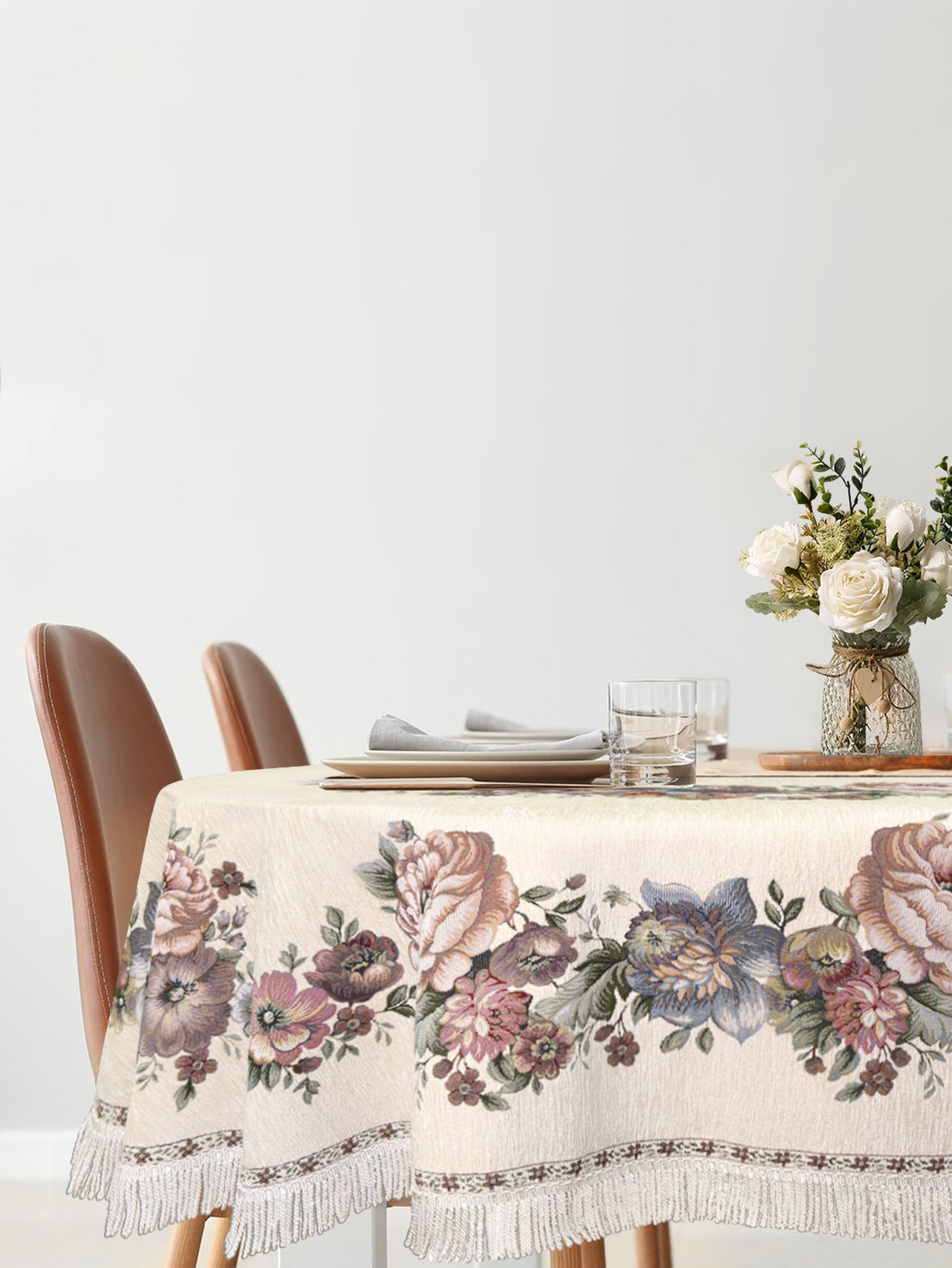 ЗС Белая Скатерть Бабочка овал 160х220 см 2108666 бахрома 5см