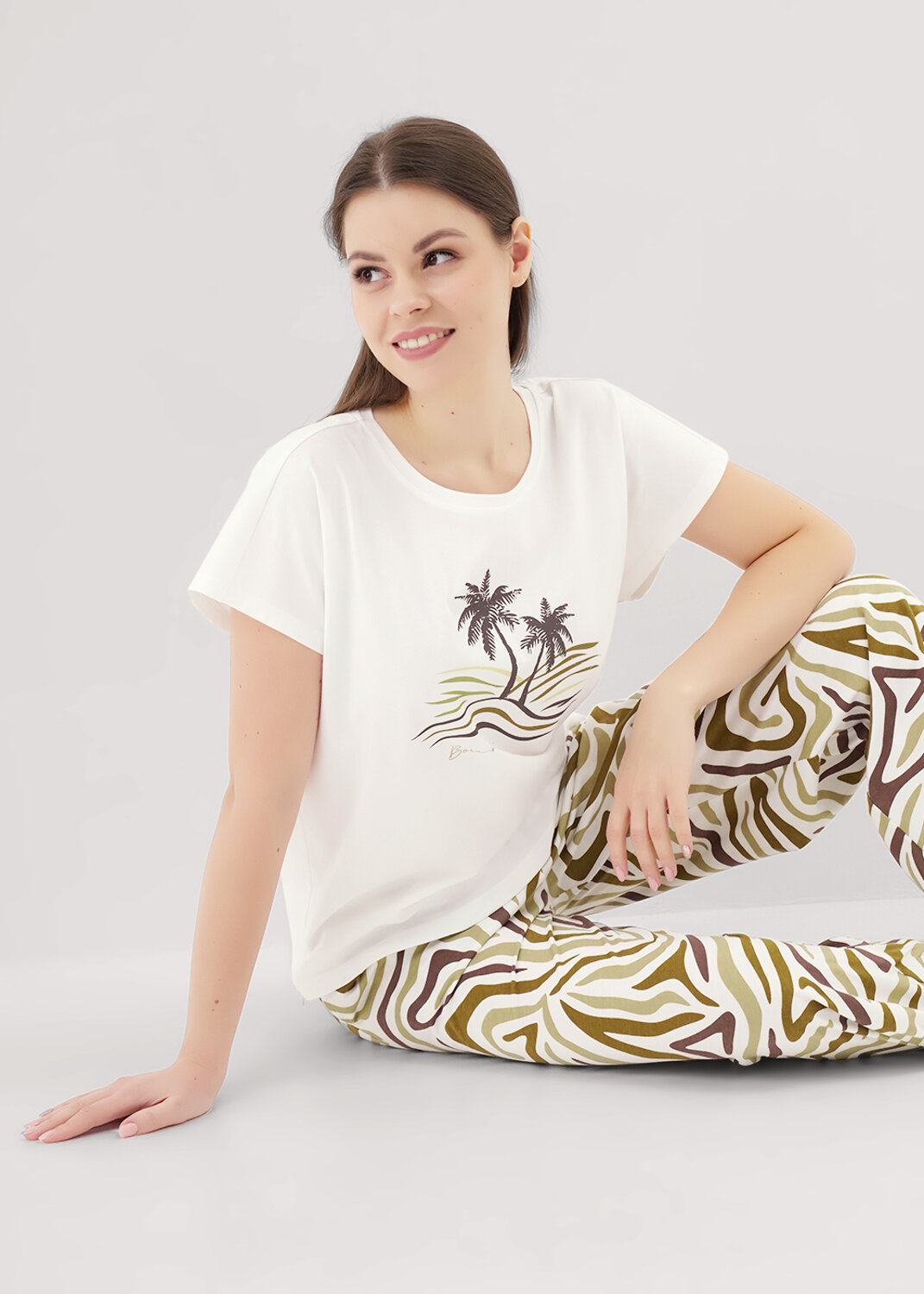 ст. цена1890руб.! CLEVER Пижама LP25-1164/2молочный/хаки