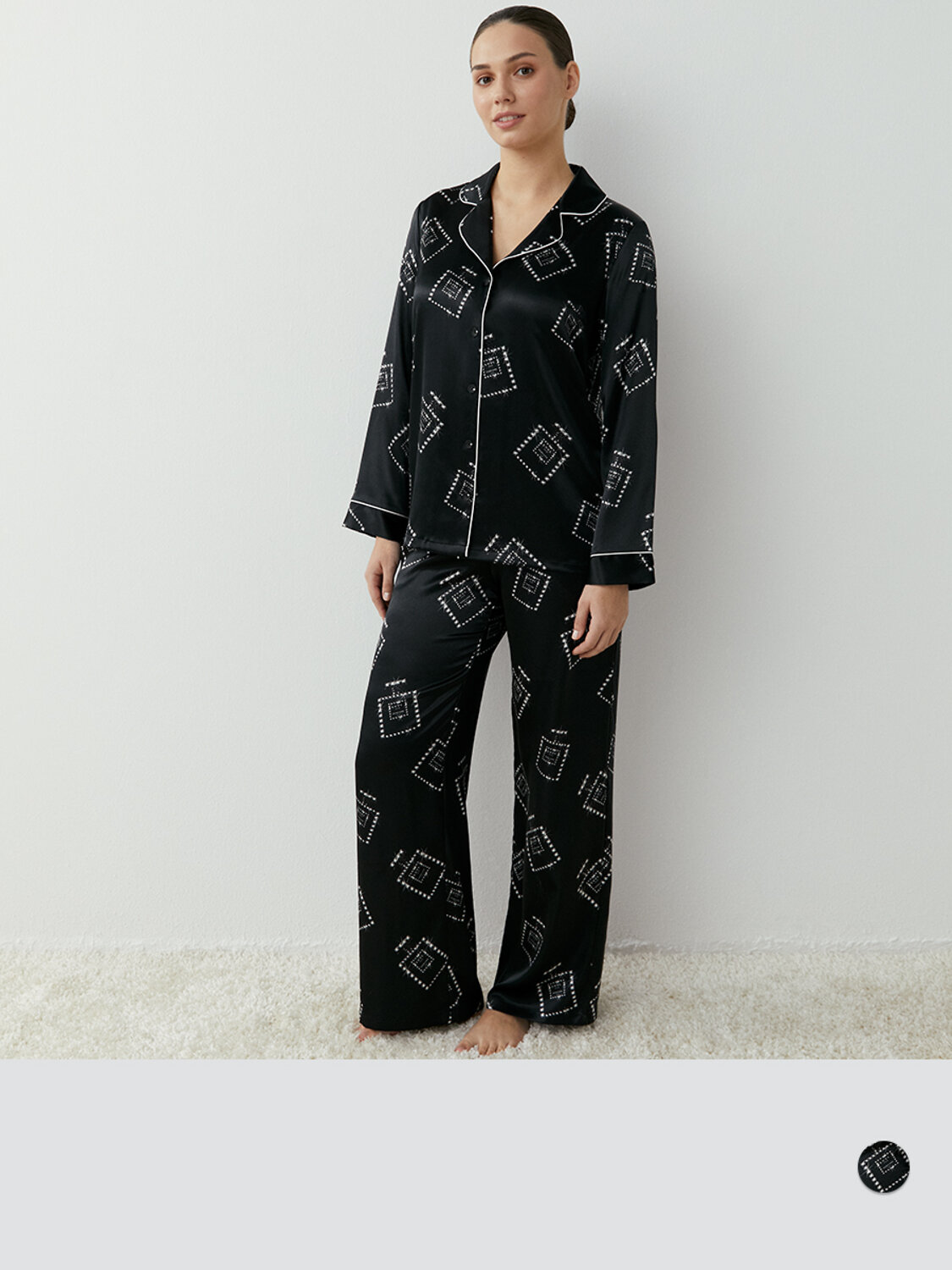 ст. цена2866руб.! Omsa Пижама OmD 0232D LOVE Пижама принт. жен. (Рубашка+Брюки прямые), PLNero/Multicolor (Мультиколор)