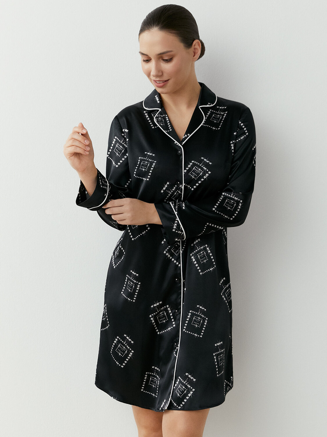 ст. цена2400руб.! Omsa Рубашка OmD 0412D LOVE Рубашка пижамная удлиненная принт. жен, PLNero/Multicolor (Мультиколор)