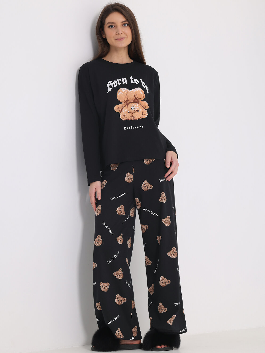ст. цена1470руб.! Апрель Пижама 2ЖЖЛБ5704001нчерный+тедди на черном