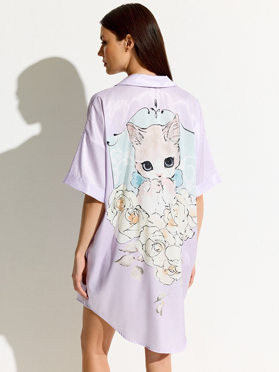 ст. цена2200руб.! Omsa Рубашка OmD 0617D CATS Рубашка пижамная OVERSIZE (спущенный рукав 3/4)Perla (Розовый)