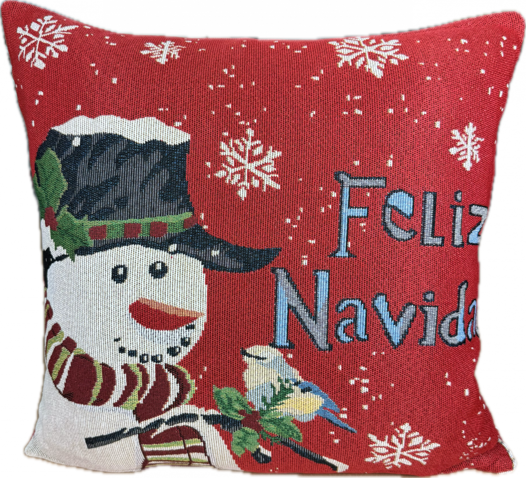 Наволочка итерьерная гобеленовая СНЕГОВИК С ПТИЧКОЙ р-р 45х45