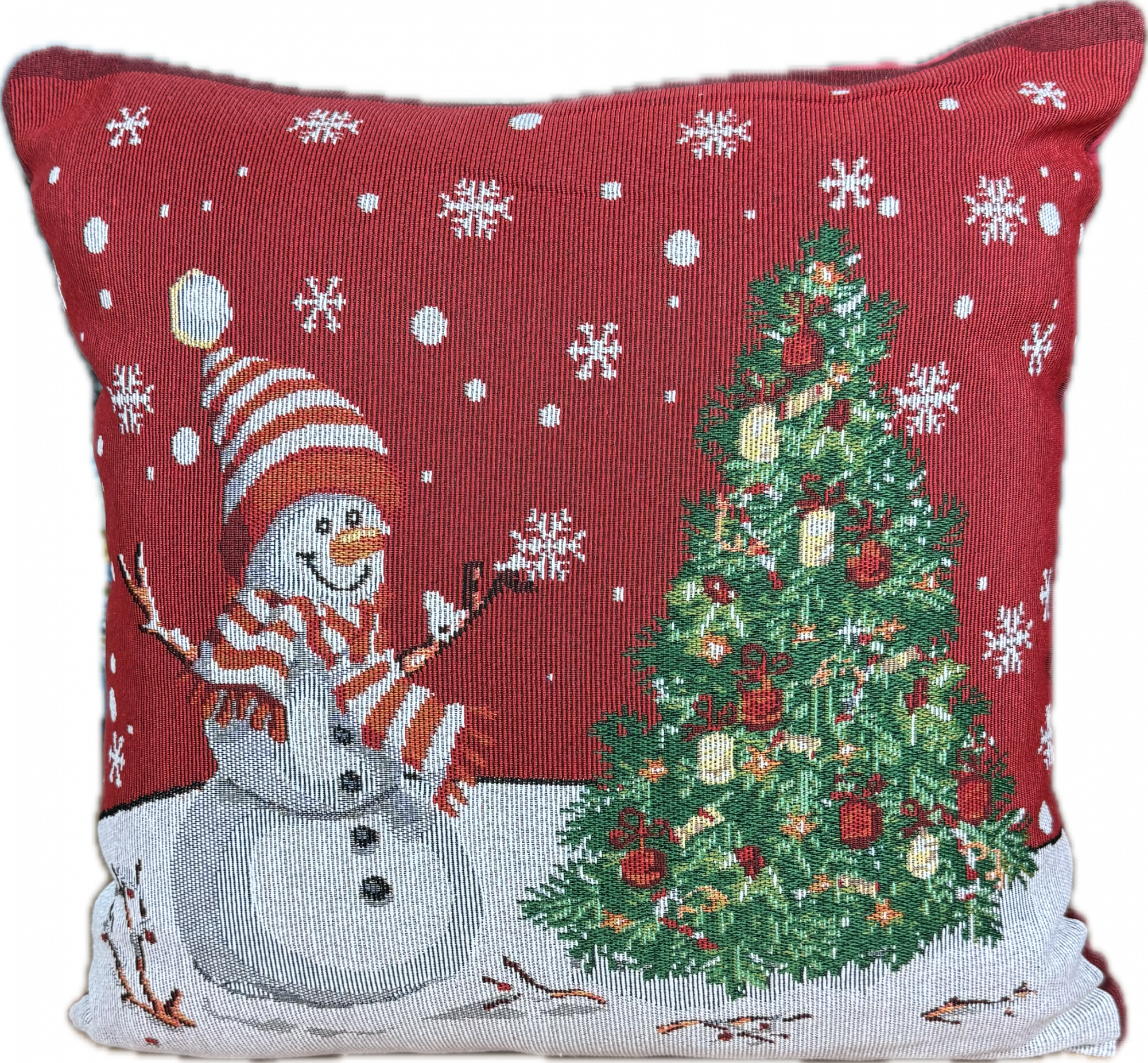 Наволочка итерьерная гобеленовая СНЕГОВИЧОК У ЕЛКИ р-р 45х45