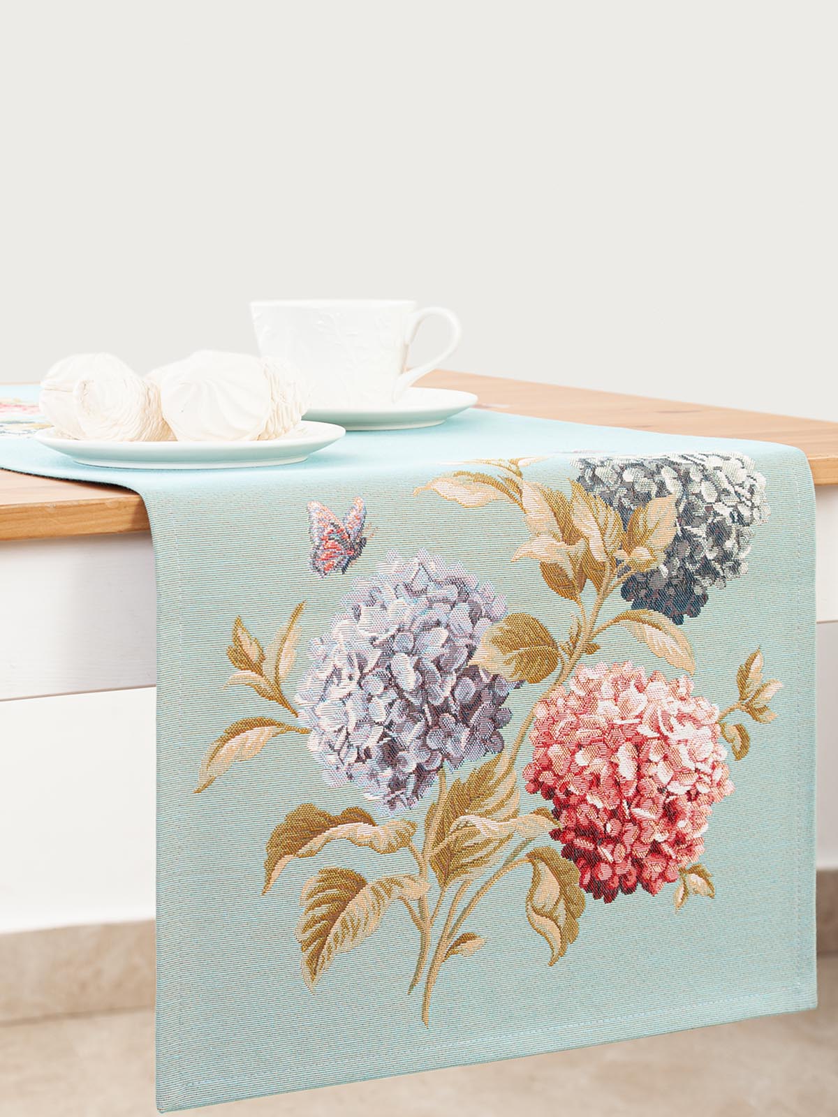 Гортензии и бабочки голубой фон Салфетка 40х95 см 2109339