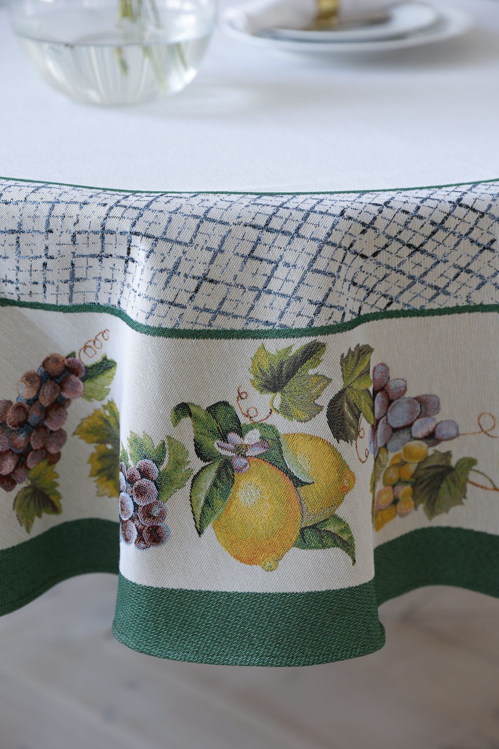 Жюра Виноград и лимоны зеленый бордюр Скатерть круг д165 см 2107928