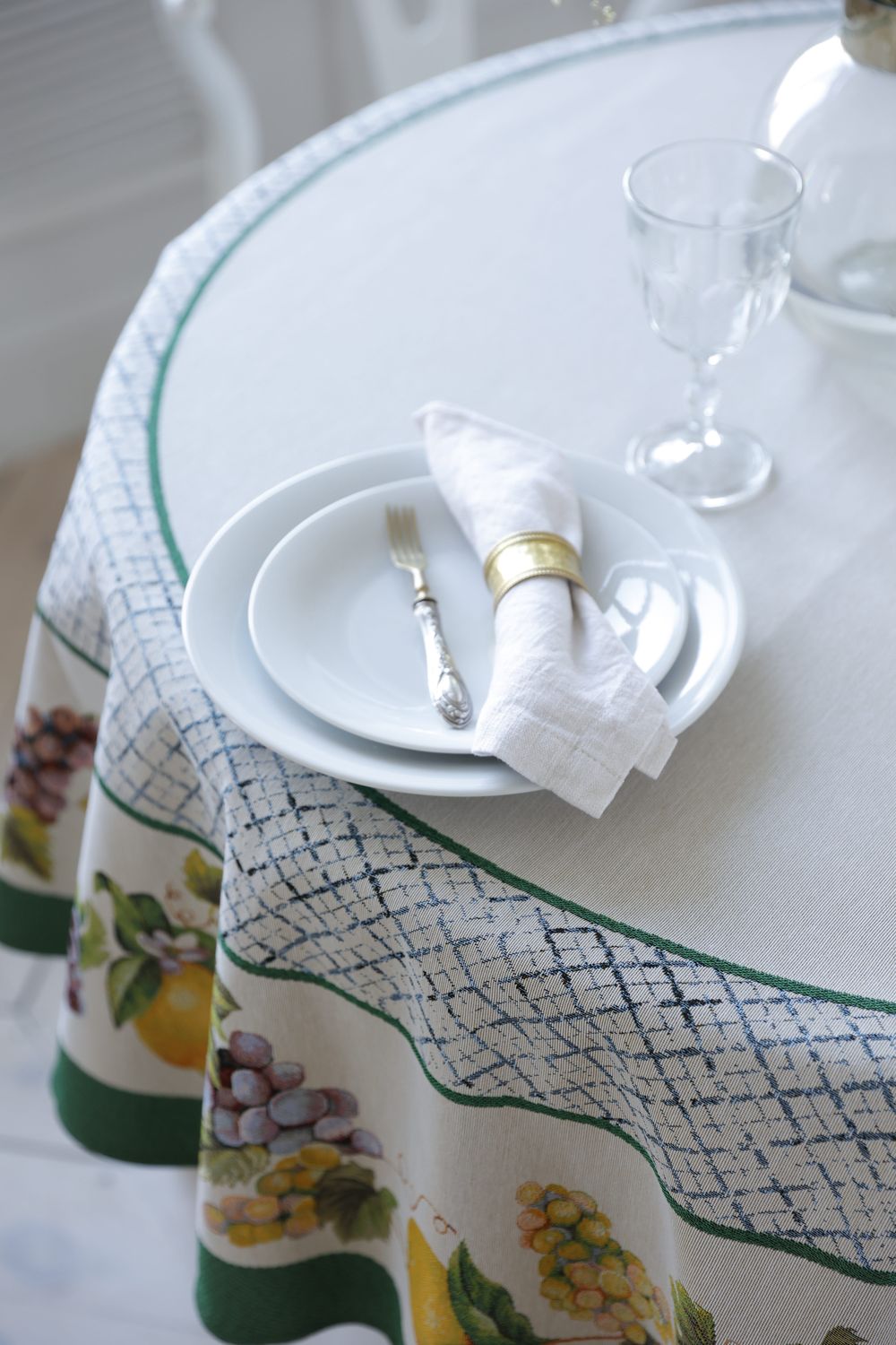 Жюра Виноград и лимоны зеленый бордюр Скатерть круг д165 см 2107928