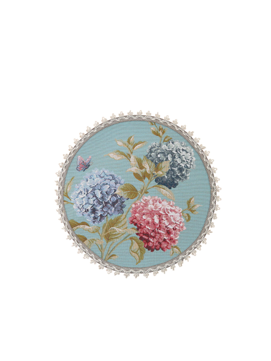 Гортензии и бабочки голубой фон Салфетка круг д40 см 2517627