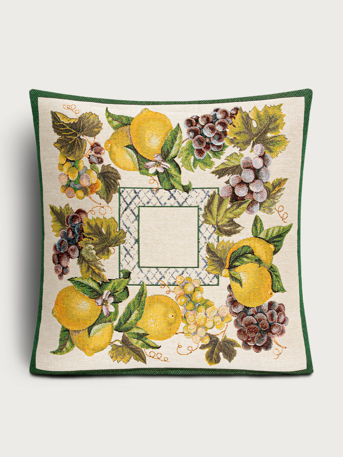 Жюра Виноград и лимоны зеленый бордюр Наволочка 45х45 см 2108780