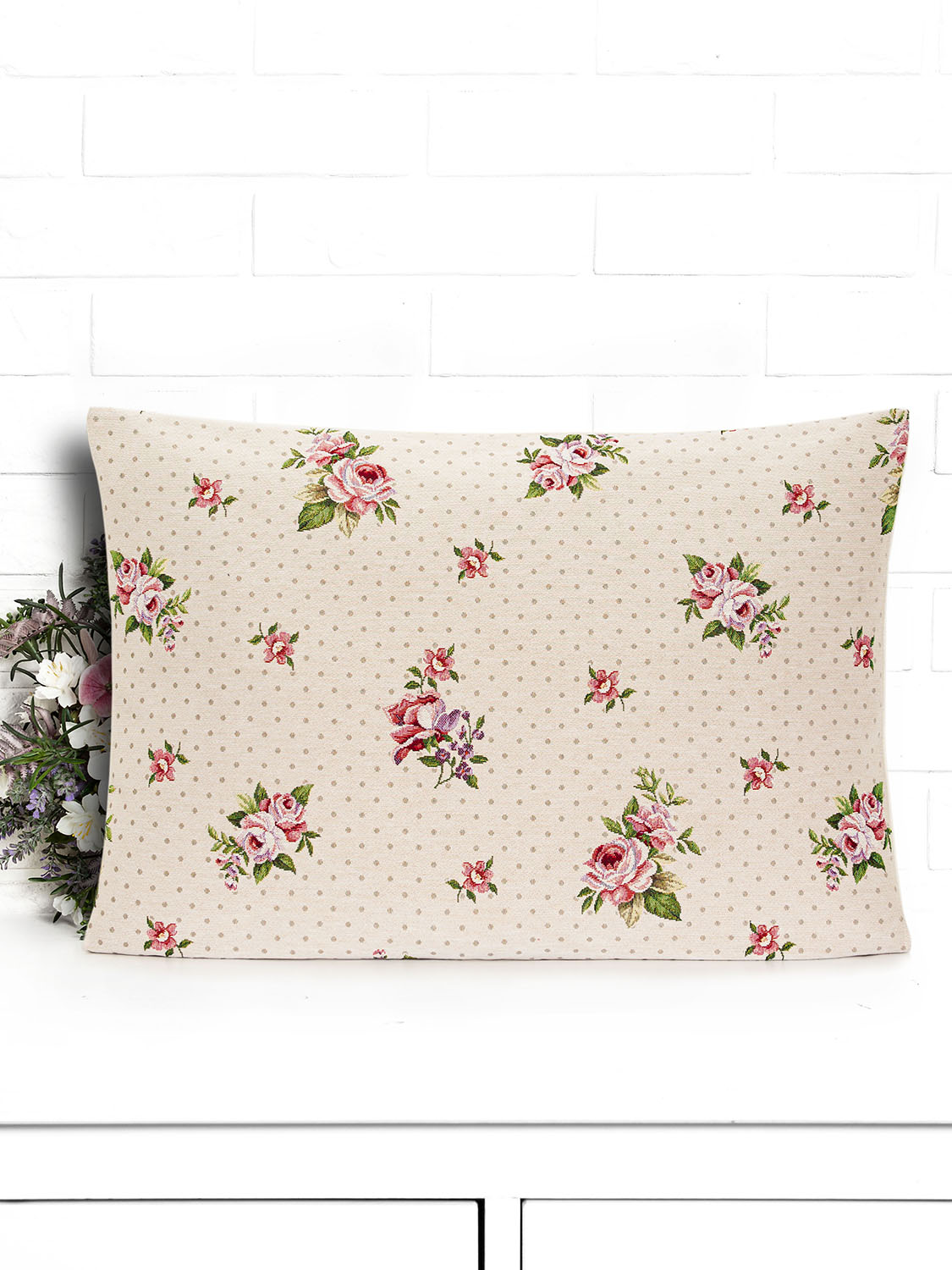 Розы Дамаск мелкие цветы беж/горох Наволочка 50х70 см 2107001 односторонняя