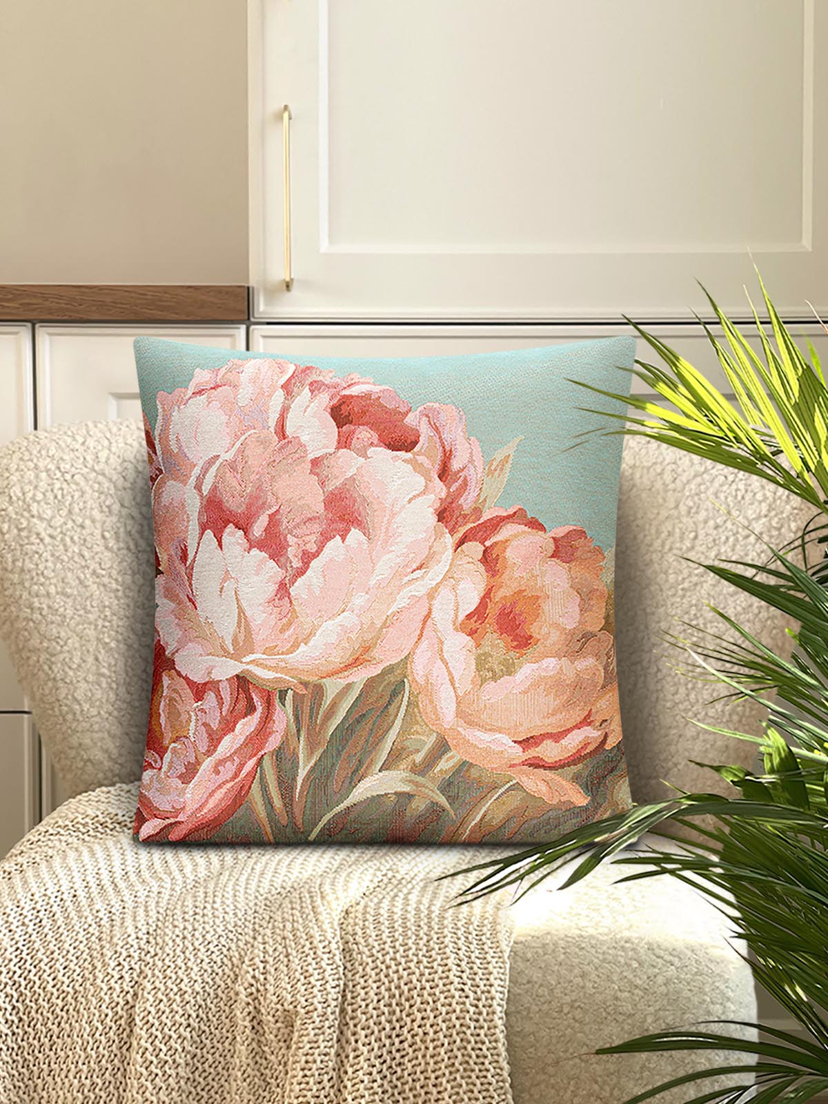 Английский сад Тюльпаны Бирюзовый фон Наволочка 40х40 см 2517183