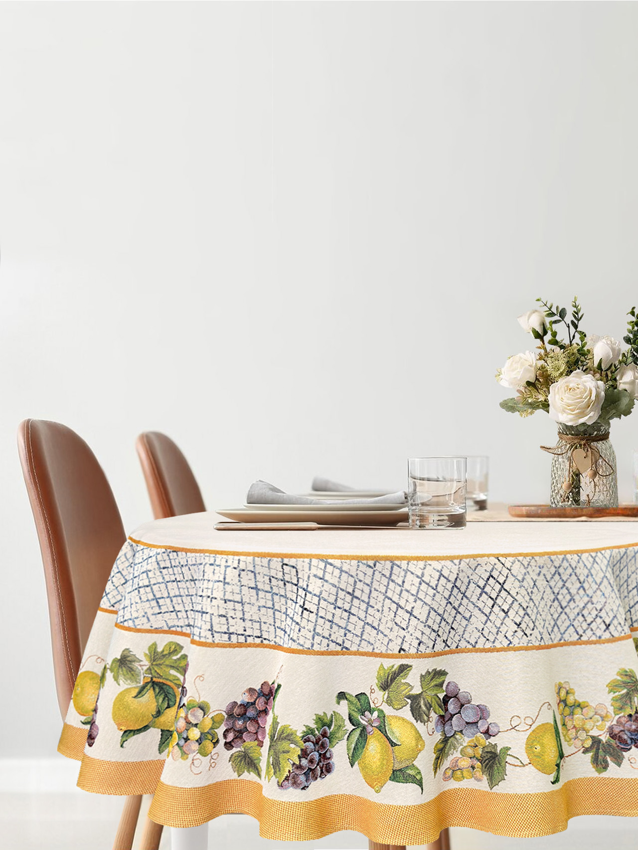 Жюра Виноград и лимоны охра Скатерть круг д165 см 2107927