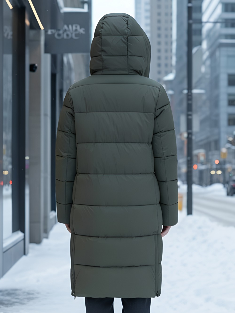 Пальто зимнее утепленное с капюшоном женское цвета хаки 1318Kh
