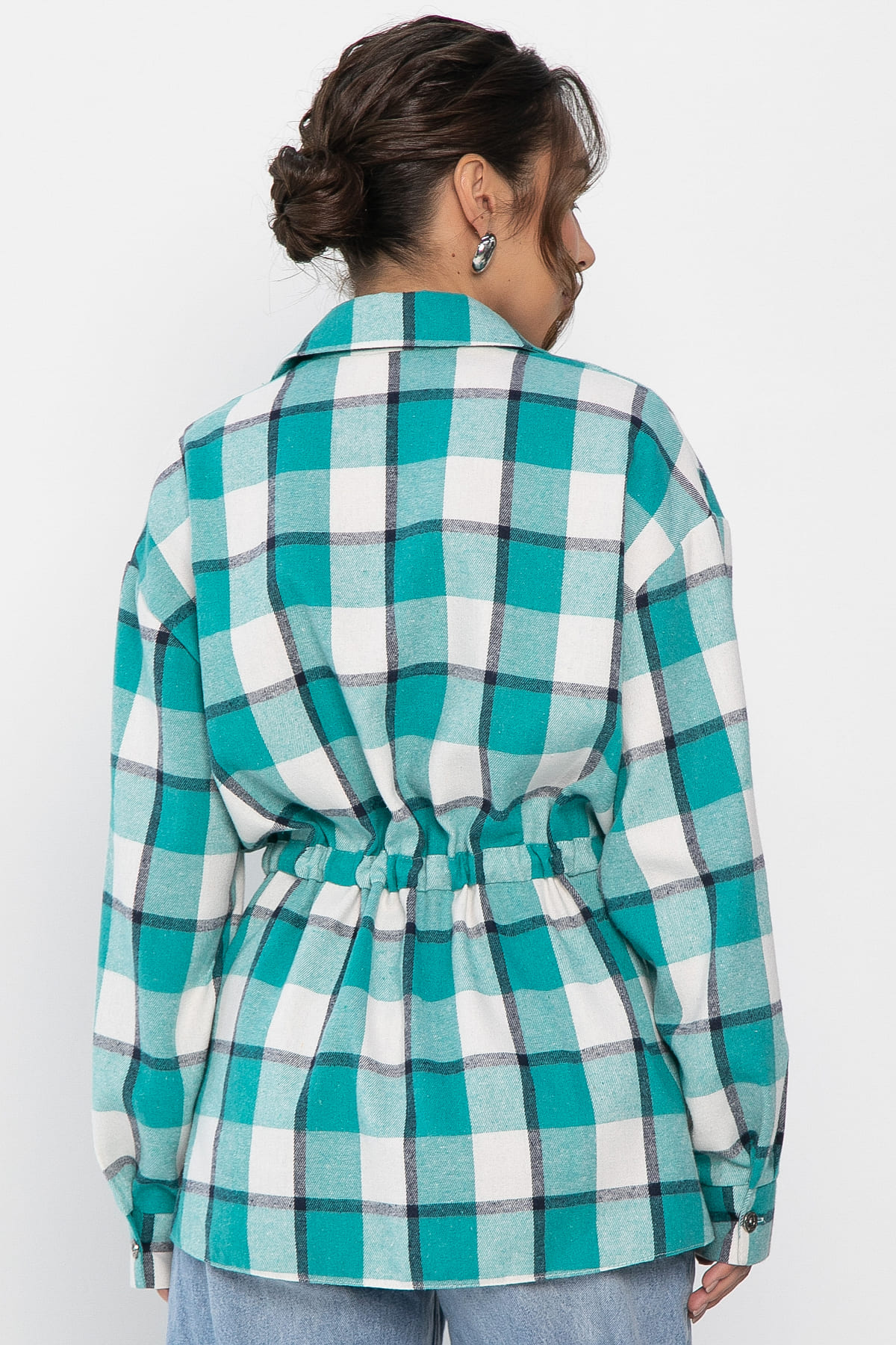 Рубашка хлопковая Джанет (бело-зеленая) Б14270-4М