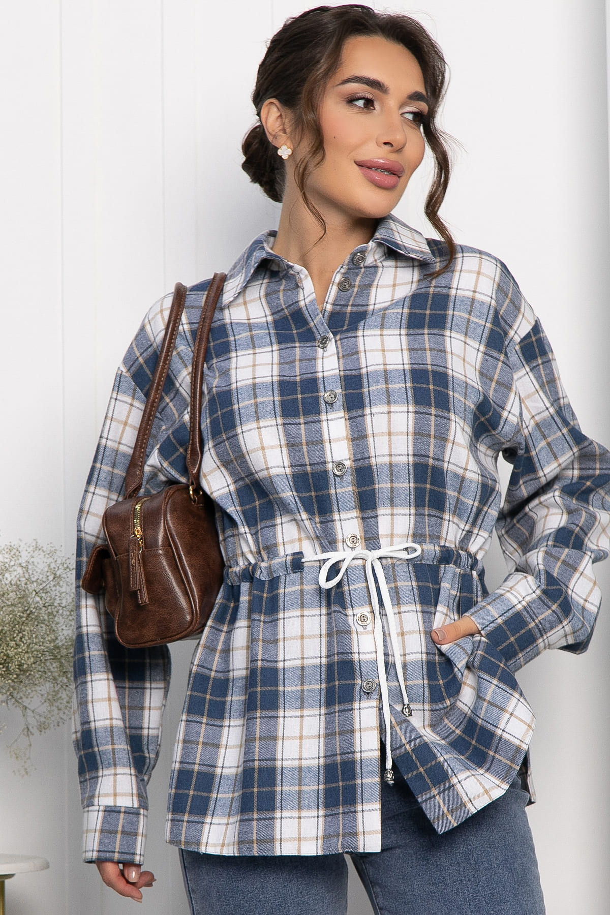 Рубашка хлопковая Джанет (сине-белая) Б14272-4М