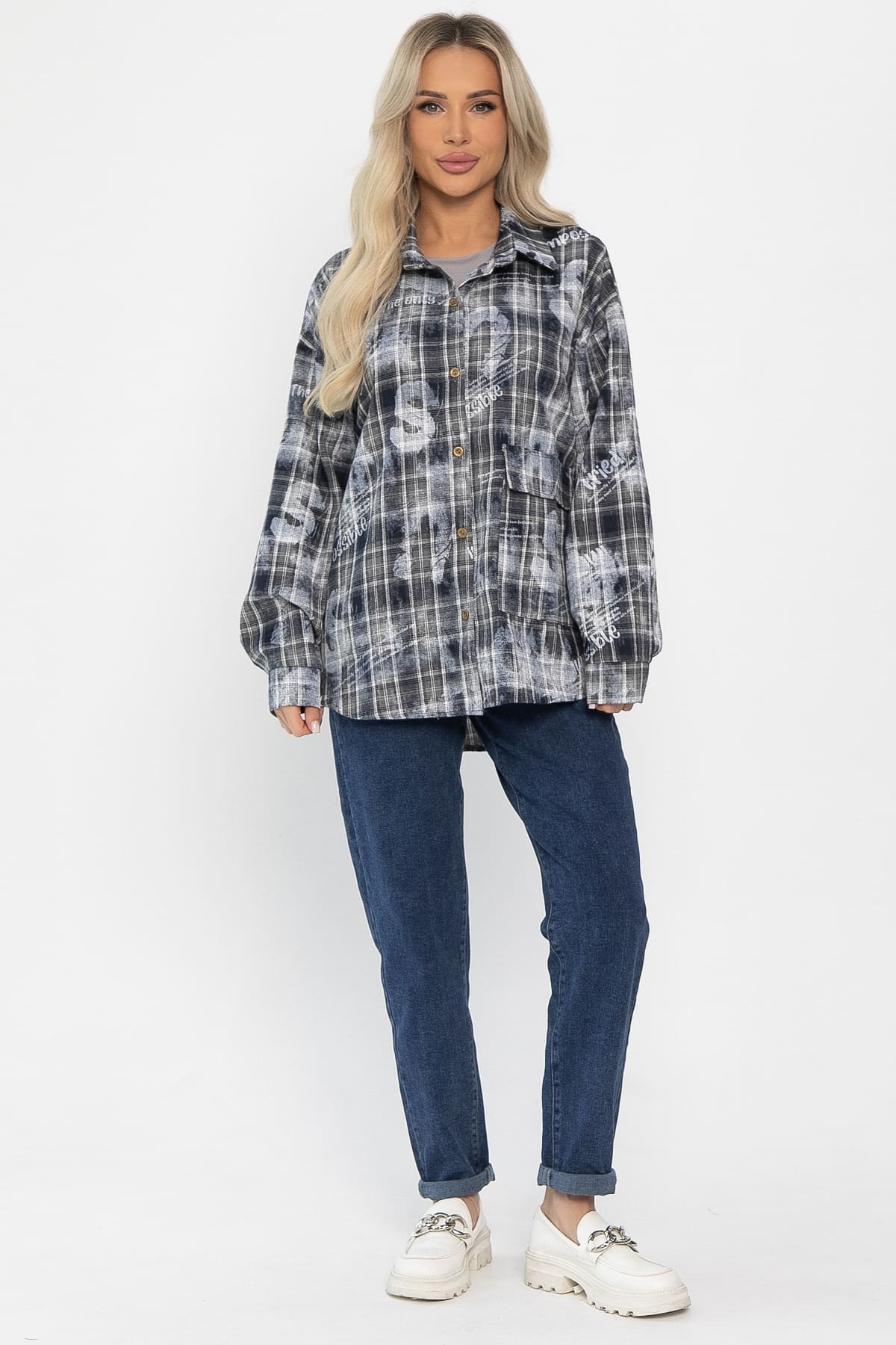 Рубашка хлопковая Шэрри (серо-синяя) Б14306-18М