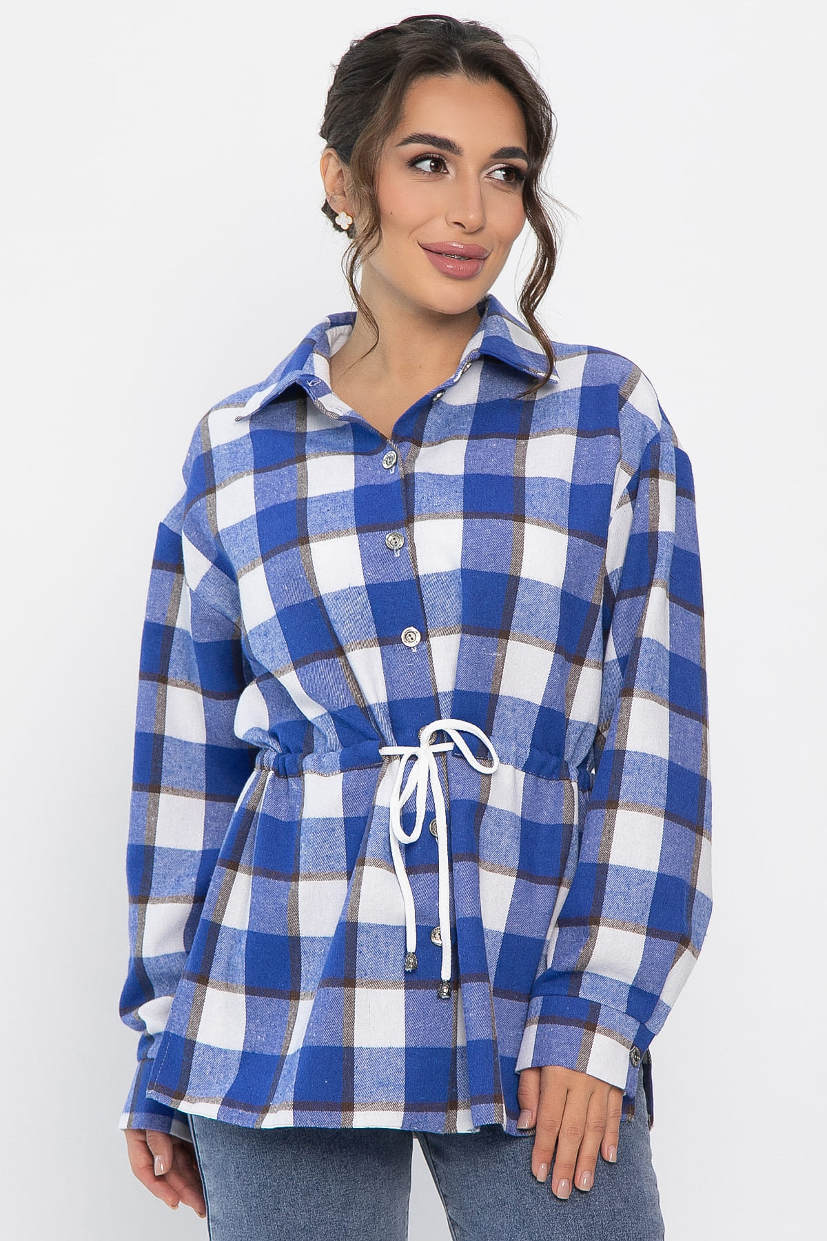 Рубашка хлопковая Джанет (электрик/белая) Б14271-4М