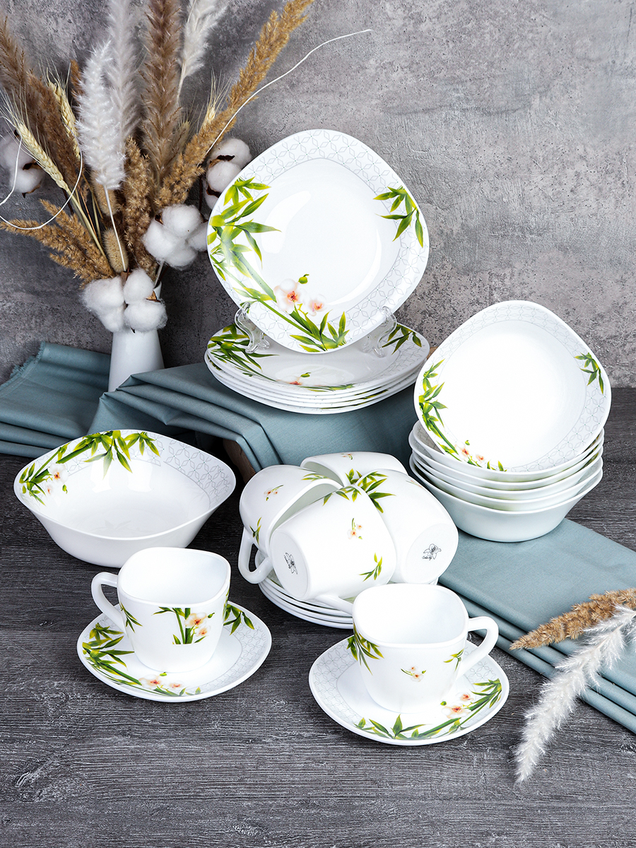 Столовый набор 25 предметов квадратный / GRAY Sq25/86595220-S (6773) /уп 2/ Бамбук с орхидеей