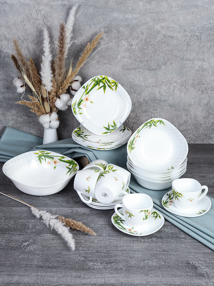 Столовый набор 25 предметов квадратный / GRAY Sq25/87595220-L (6773) /уп 2/ Бамбук с орхидеей