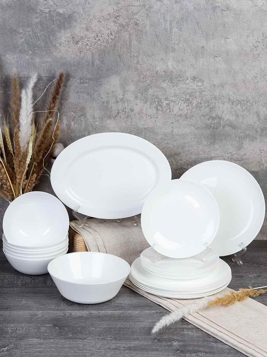 Столовый набор 20 предметов Дэй белый с блюдом / FLYGP20/9575675120 (WHITE) /уп 2/ Обеденная тарелка 25 см