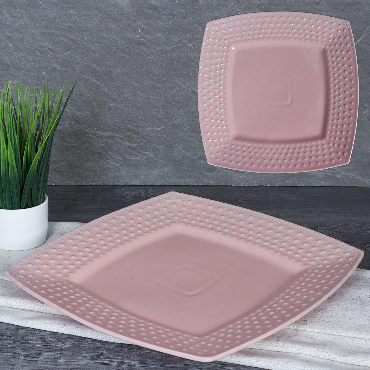 Тарелка квадратная 25 см Пыльная роза / 703390 /уп 20/ 711846