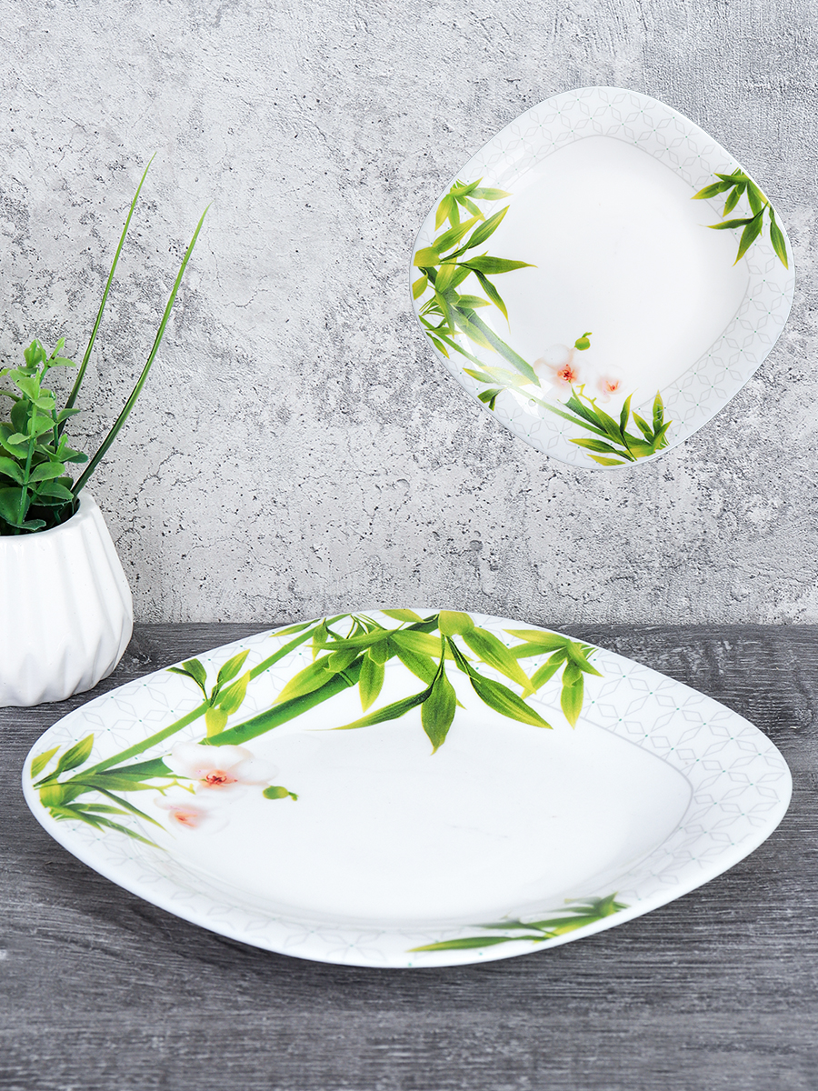 Тарелка квадратная 200 мм / FP-80XN (6773) /уп 6/48/ Бамбук с орхидеей