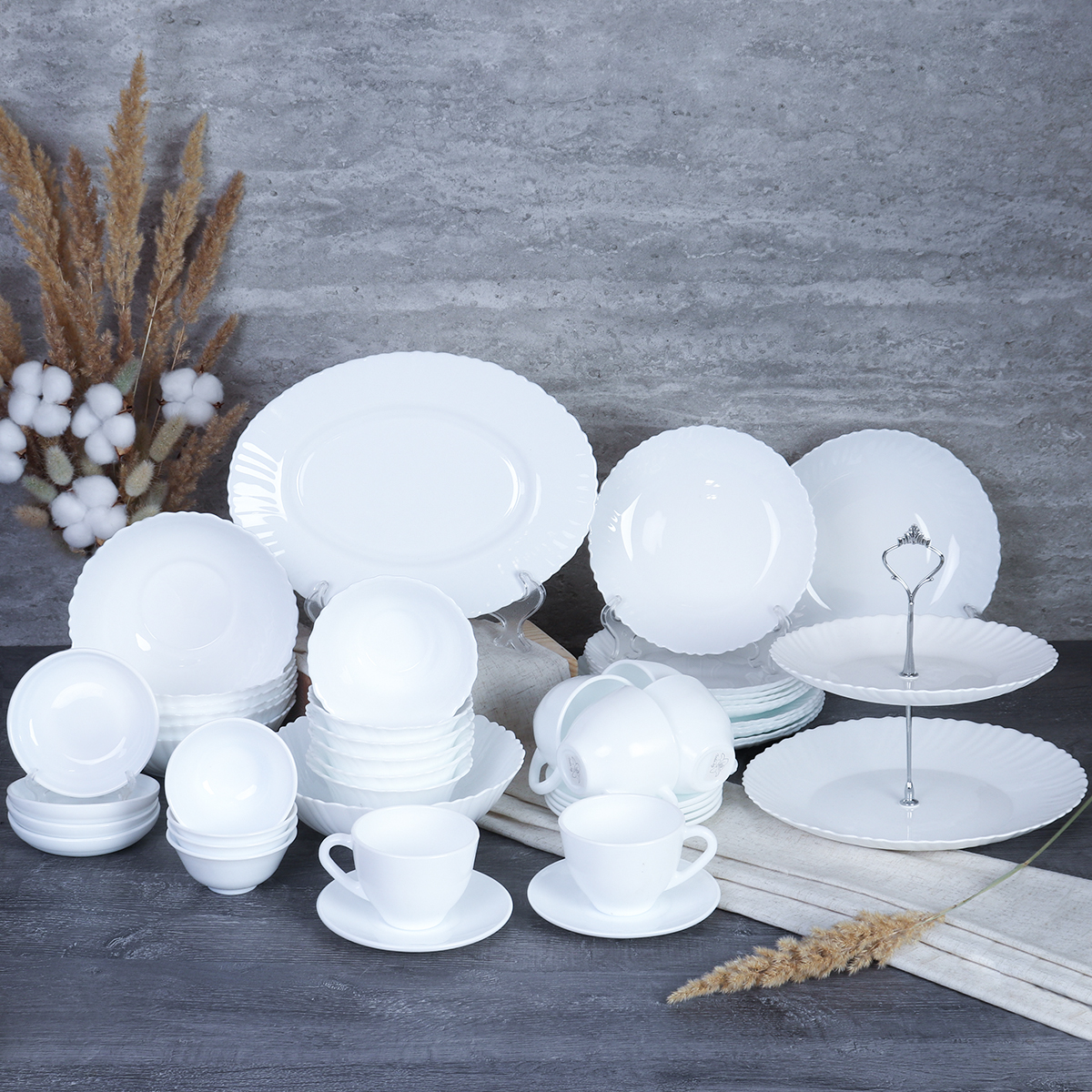 Столовый набор 47 предметов Классика с вазой для фруктов GRAY-46 QW45 GB220 (WHITE) (уп 1)