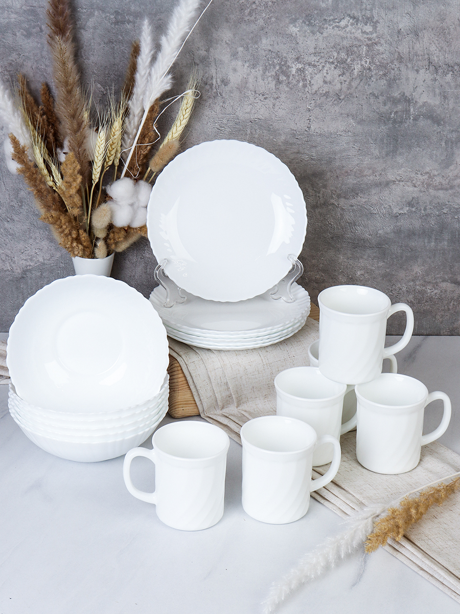 Столовый набор 18 предметов Классика белый с кружками 270 мл 12-LHP757- XWCB250 (WHITE)