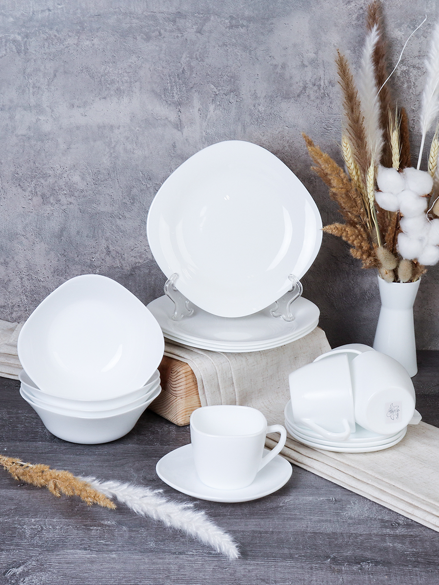 Столовый набор 16 предметов на 4 персоны квадратный с кружками Белый GRAY-Sq16 8565220