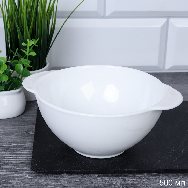 Тарелка глубокая суповая 500 мл с ручками белая Ушки / FA-XTW55 (WHITE) /уп 48/738774