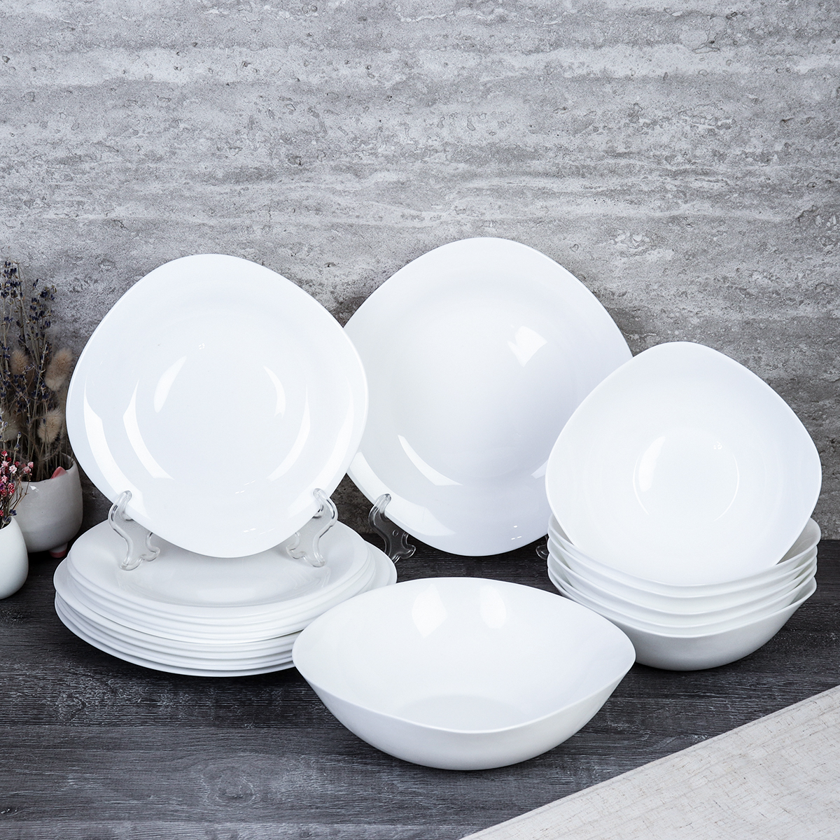 Столовый набор 19 предметов квадратный Биг SQ-19 8595759 WHITE (уп 2) большая суповая