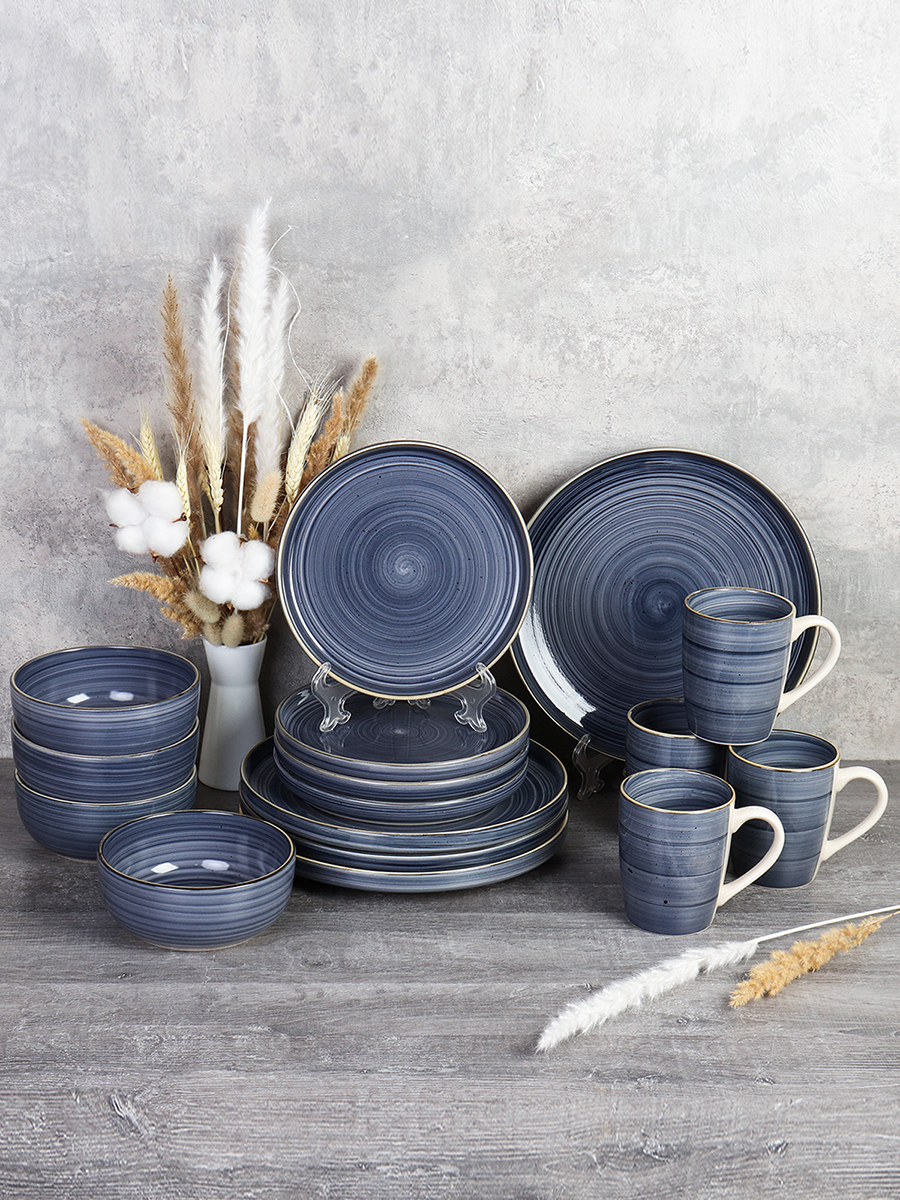 Столовый набор 16 предметов Крапинка синий / WHP24-0155B /уп 2/ АКЦИЯ