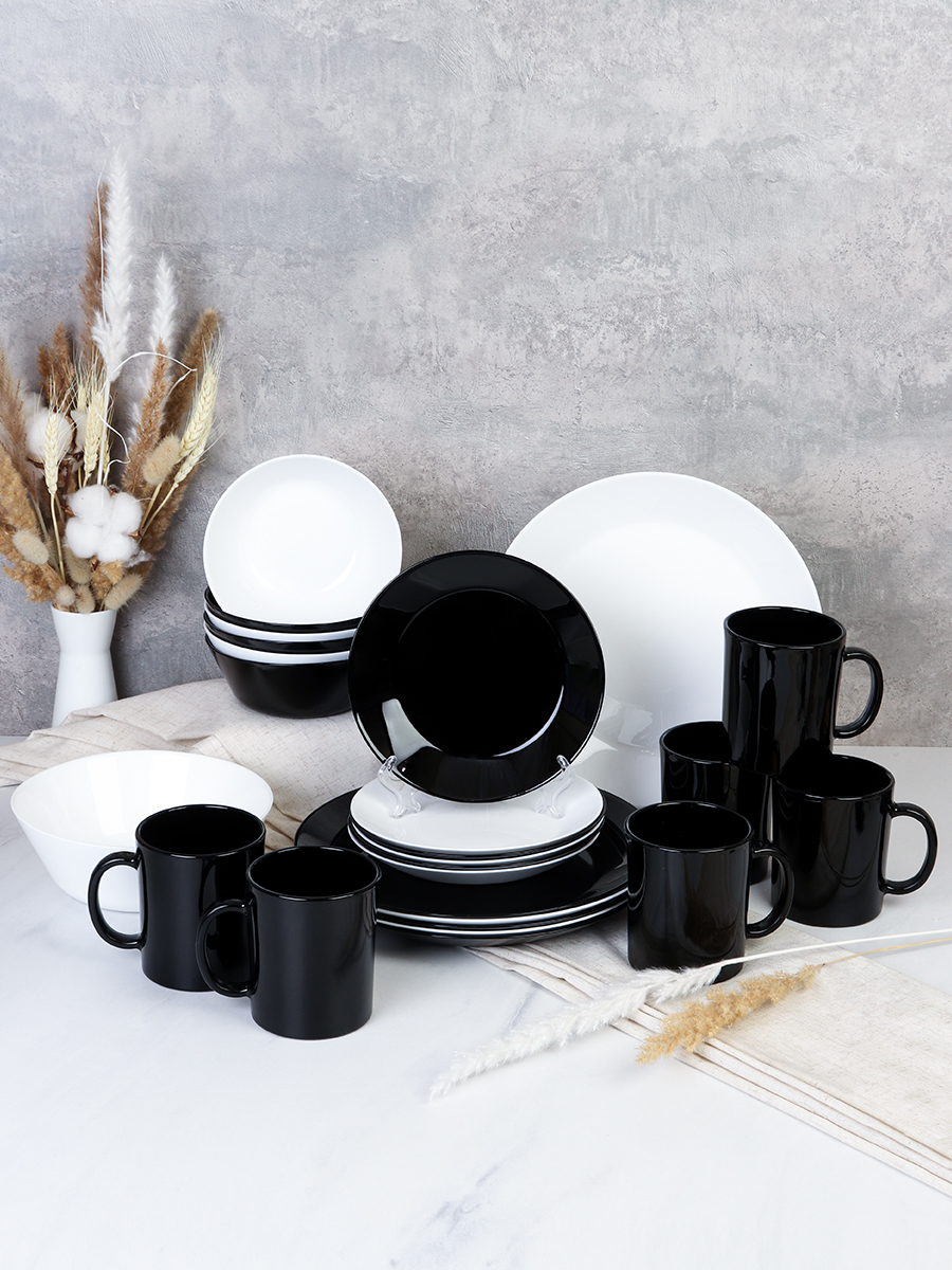 Столовый набор 25 предметов Евро Черно-белый с кружками NN19-1T-BW B-MK360 большая обеденная