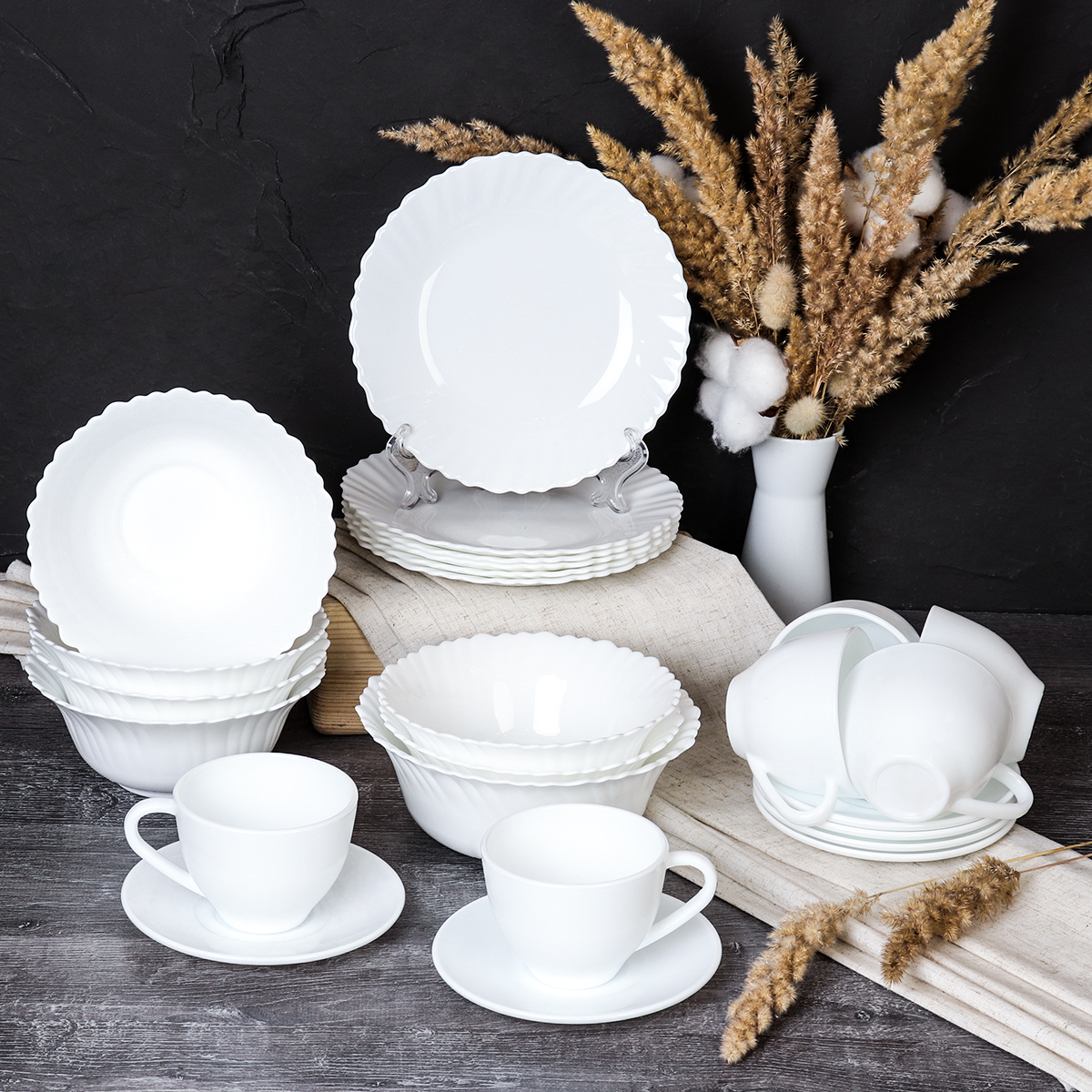 Столовый набор 25 предметов Тюльпан белый Смол Чайный набор 13 LHK670 WHITE