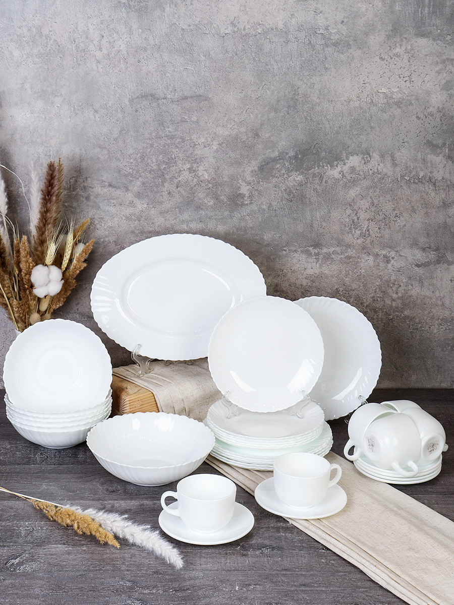 Столовый набор 32 предмета Классика с чайным набором белый GRAY-32/758578120210 (WHITE) Акция