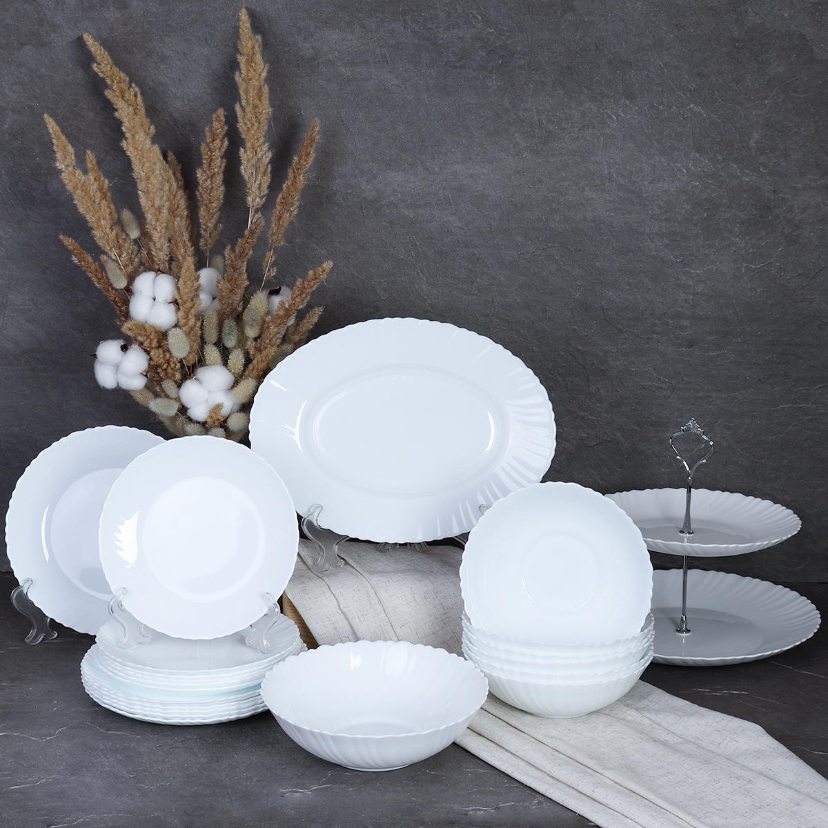 Столовый набор 21 предмет Классика с вазой для фруктов белый GRAY-20 LHP-8120