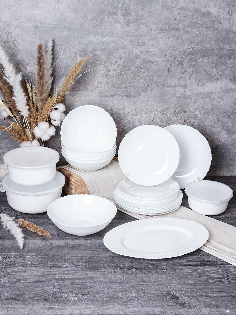 Столовый набор 23 предметов Классика с блюдом и салатниками с крышкой GRAY-20 LHP-8120 (WHITE) (уп 2)