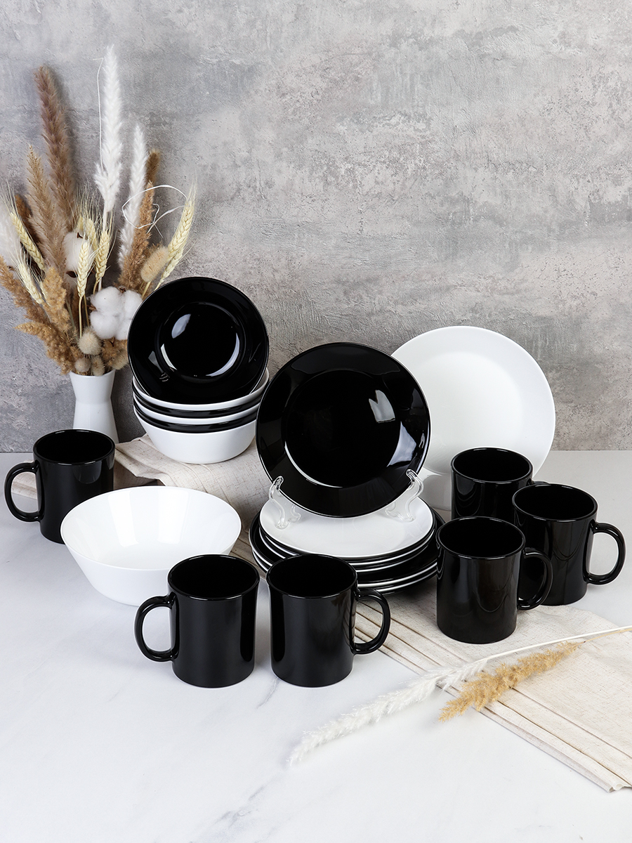 Столовый набор 25 предметов Евро Черно-белый с кружками NN19-0T-BW B-MK360 малая обеденная