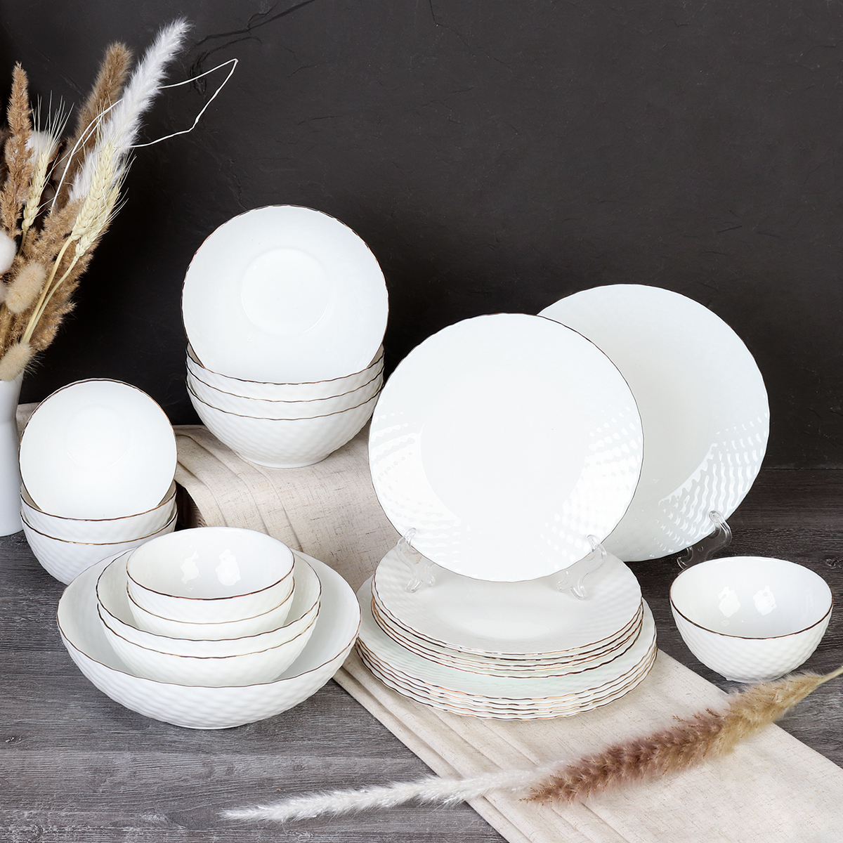 Столовый набор 25 предметов ЗОЛОТО фактурный WV19AT 8575685(WHITE GOLD) (уп 2)